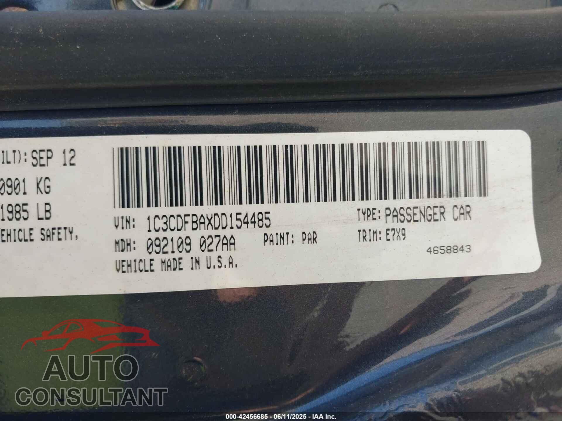 DODGE DART 2013 - 1C3CDFBAXDD154485