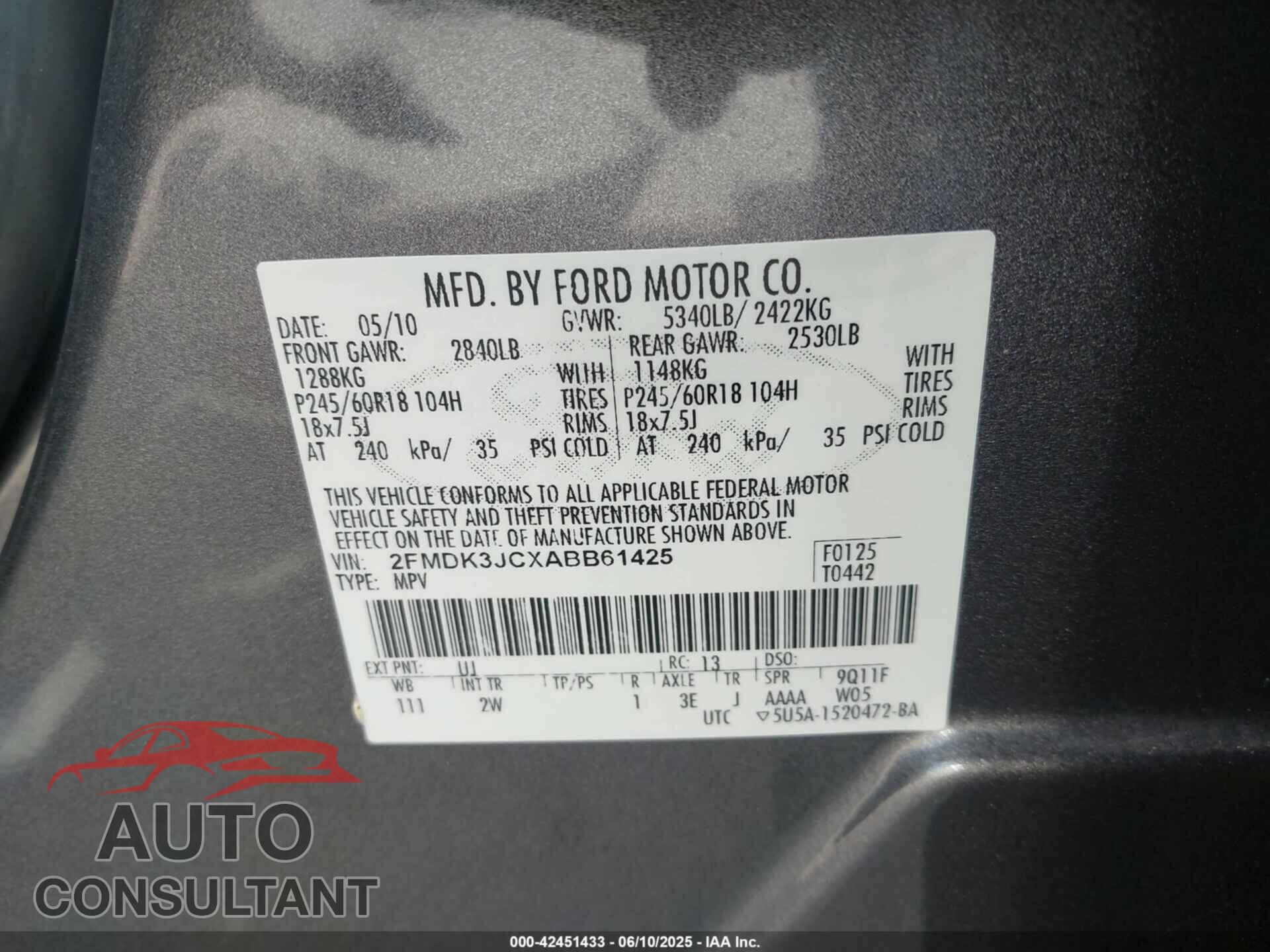 FORD EDGE 2010 - 2FMDK3JCXABB61425