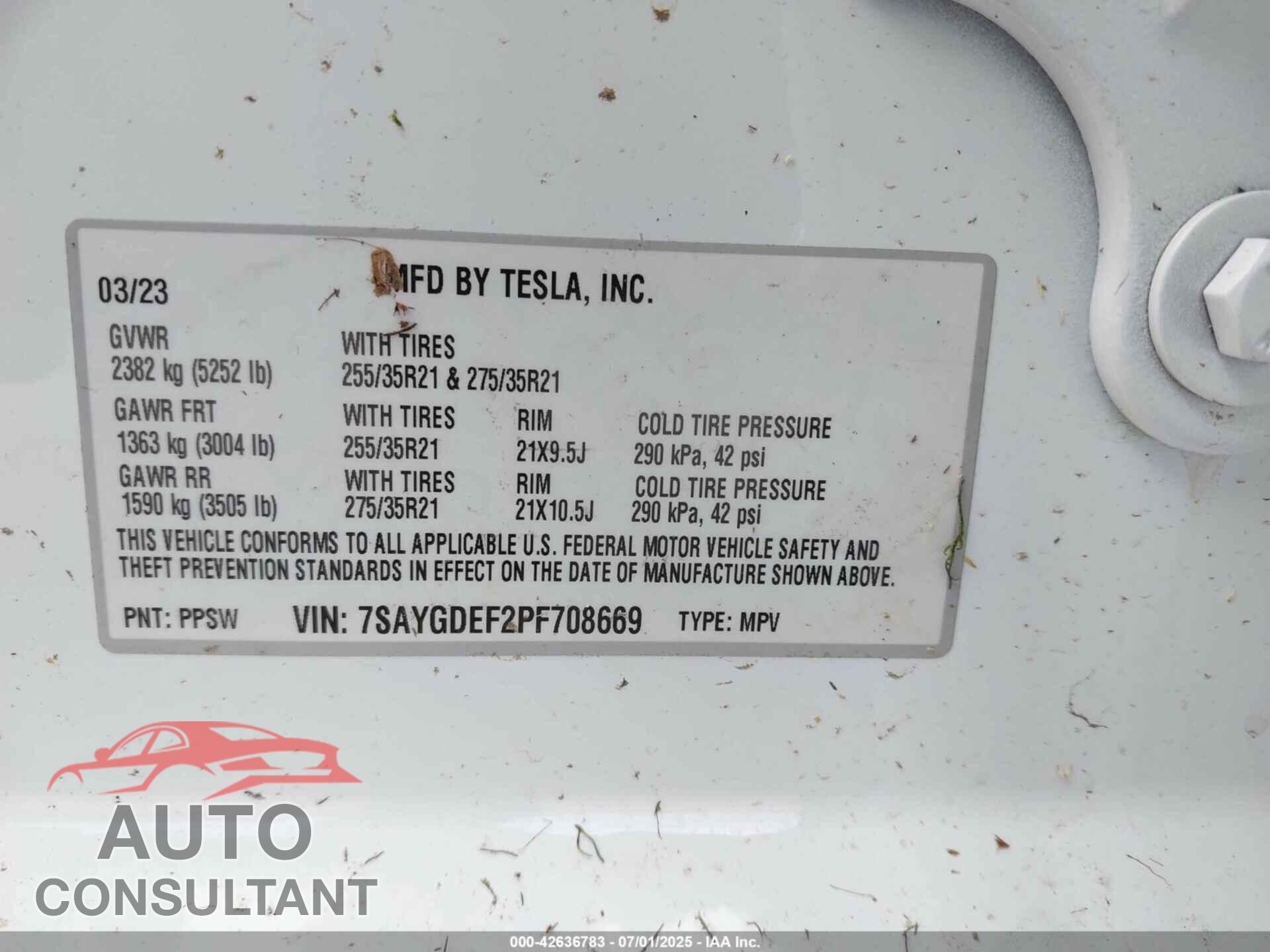 TESLA MODEL Y 2023 - 7SAYGDEF2PF708669