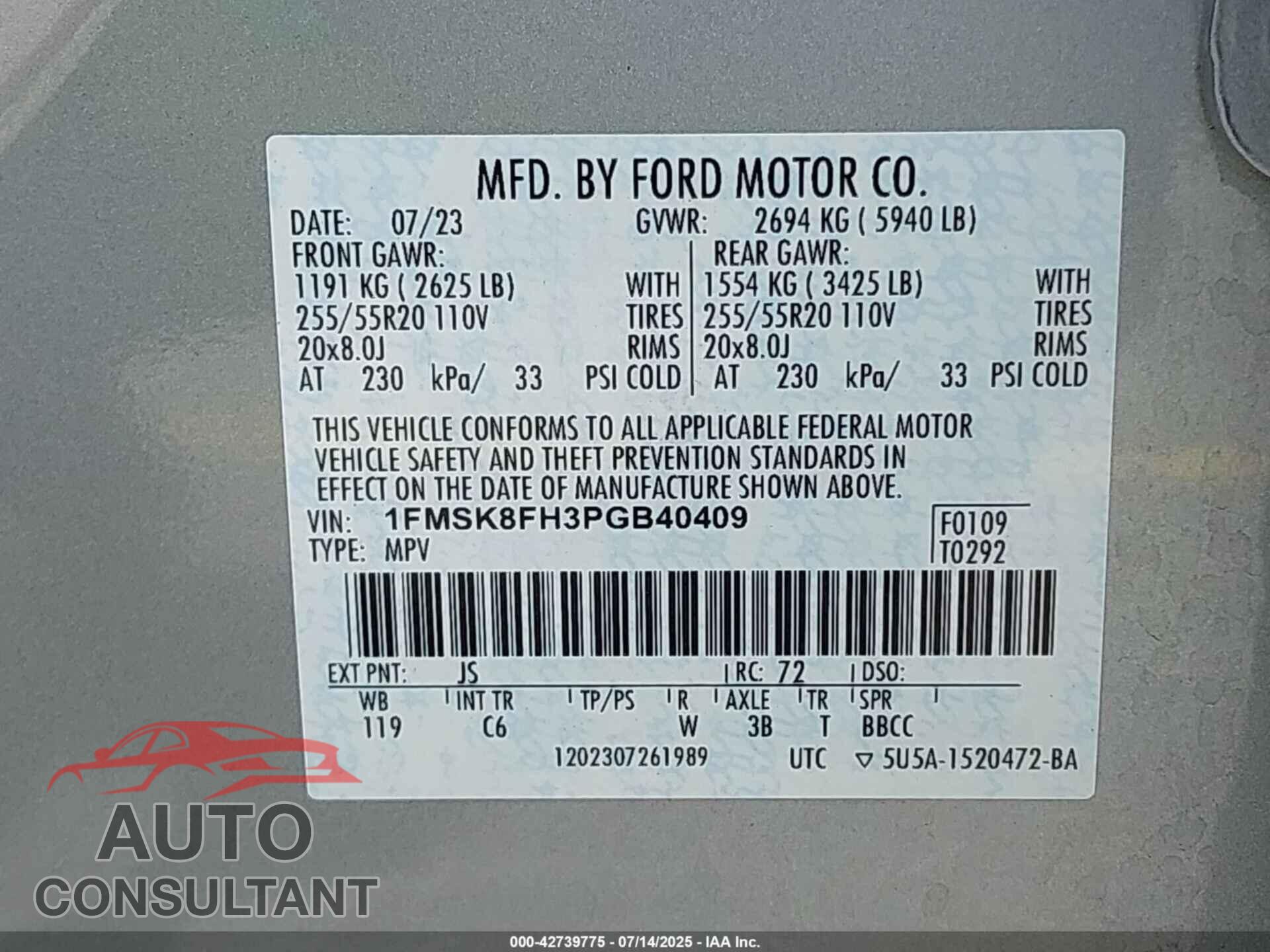 FORD EXPLORER 2023 - 1FMSK8FH3PGB40409
