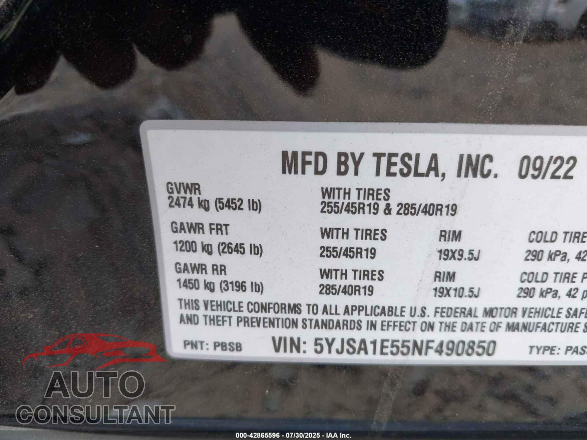 TESLA MODEL S 2022 - 5YJSA1E55NF490850