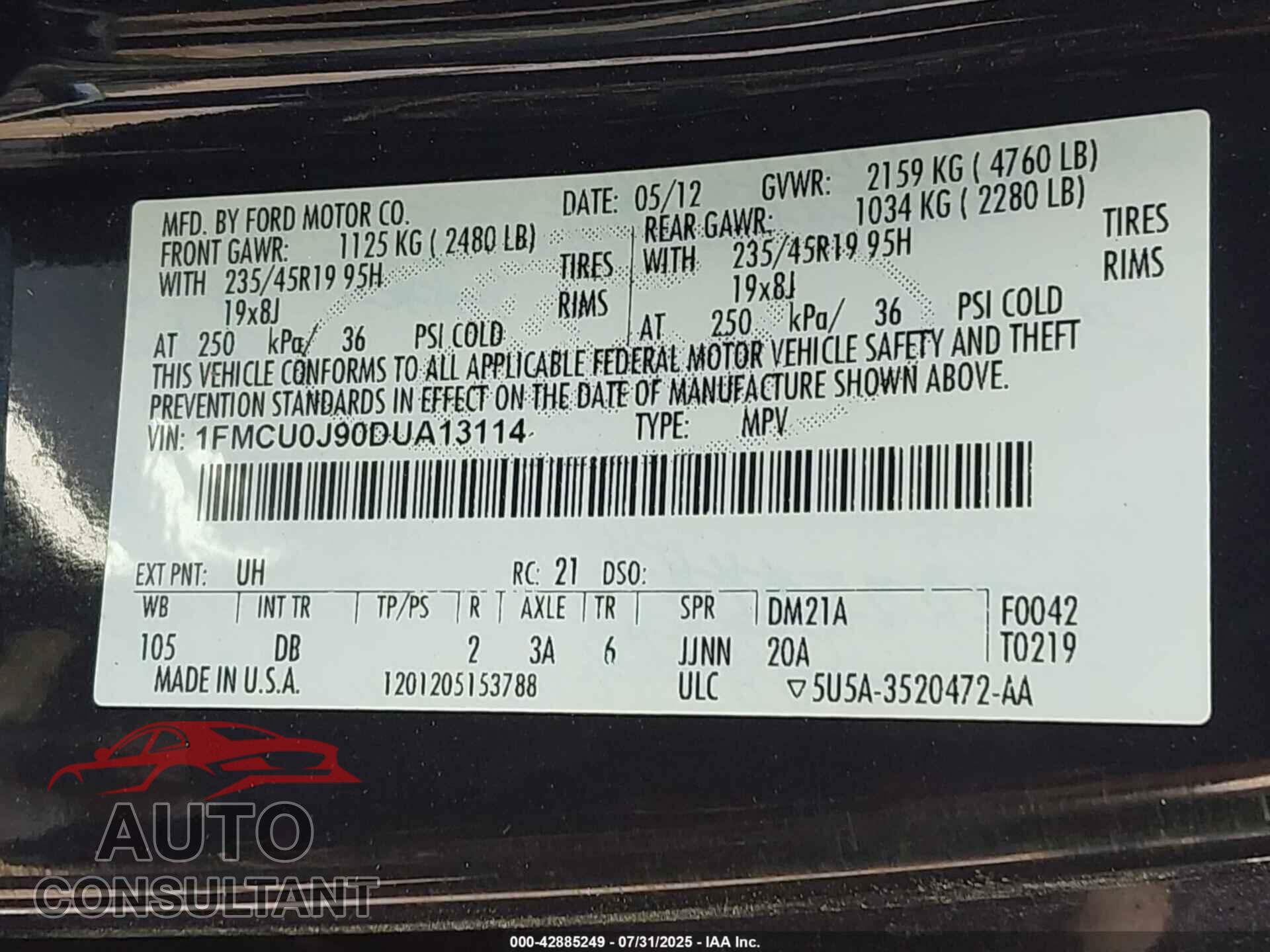 FORD ESCAPE 2013 - 1FMCU0J90DUA13114
