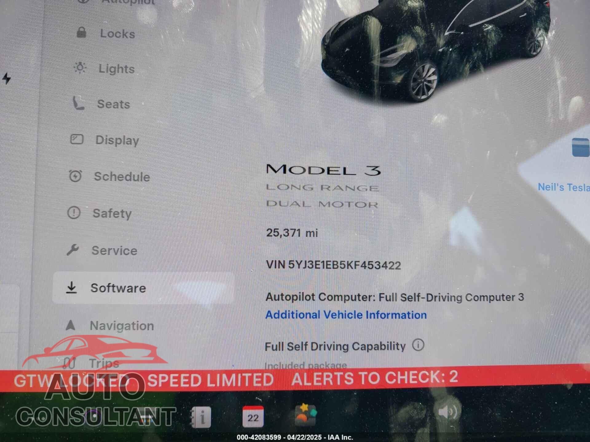 TESLA MODEL 3 2019 - 5YJ3E1EB5KF453422