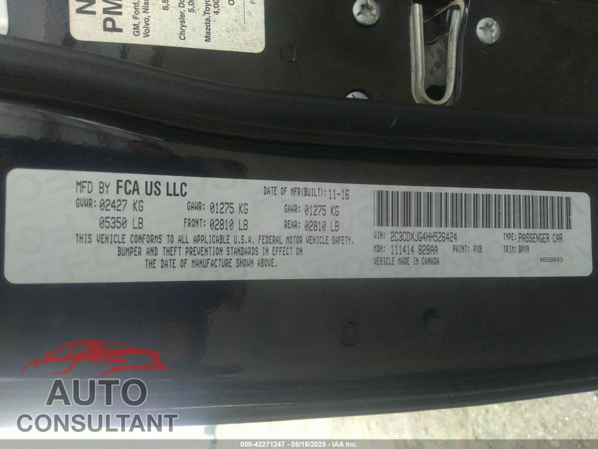 DODGE CHARGER 2017 - 2C3CDXJG4HH526424