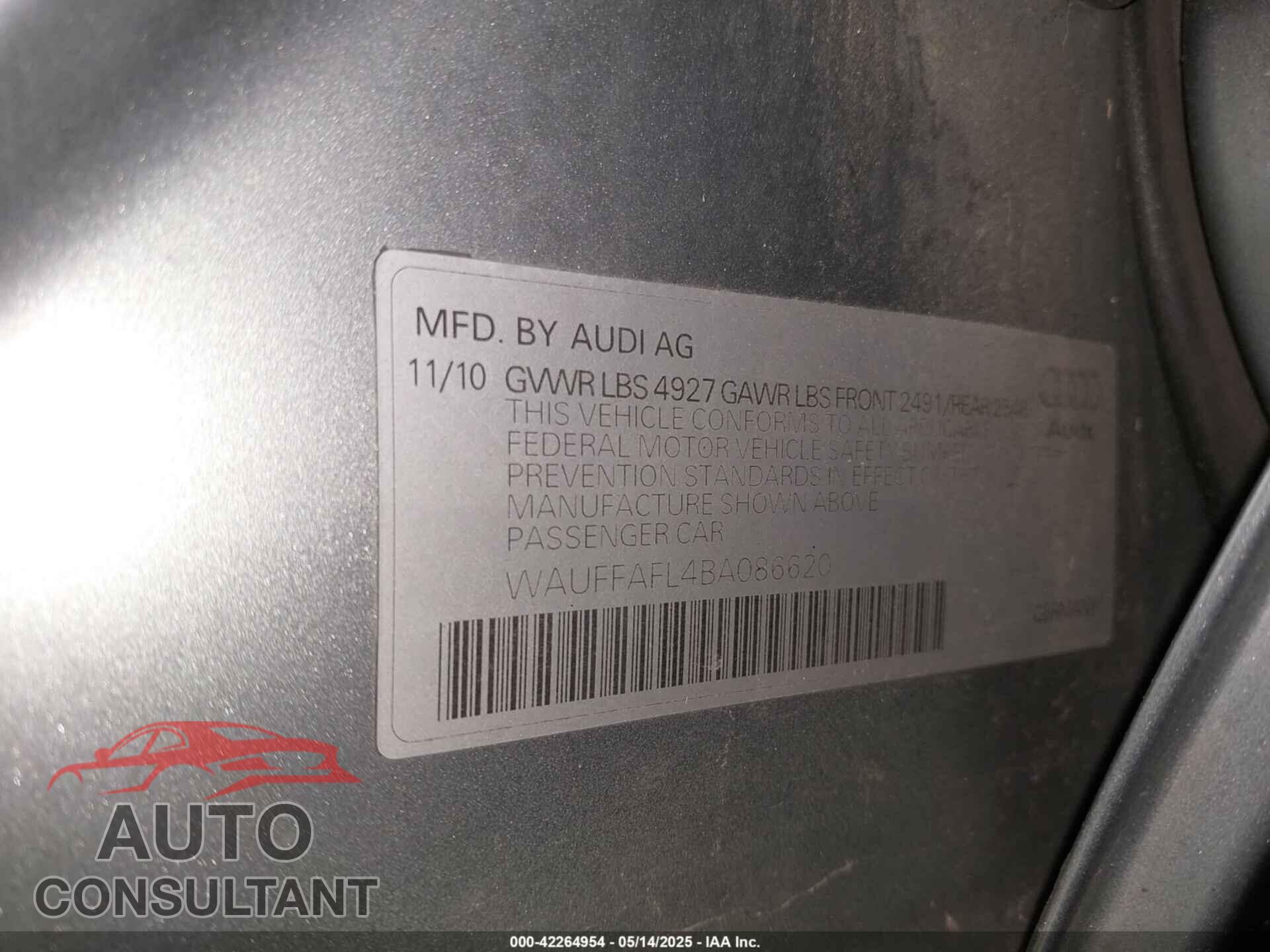 AUDI A4 2011 - WAUFFAFL4BA086620