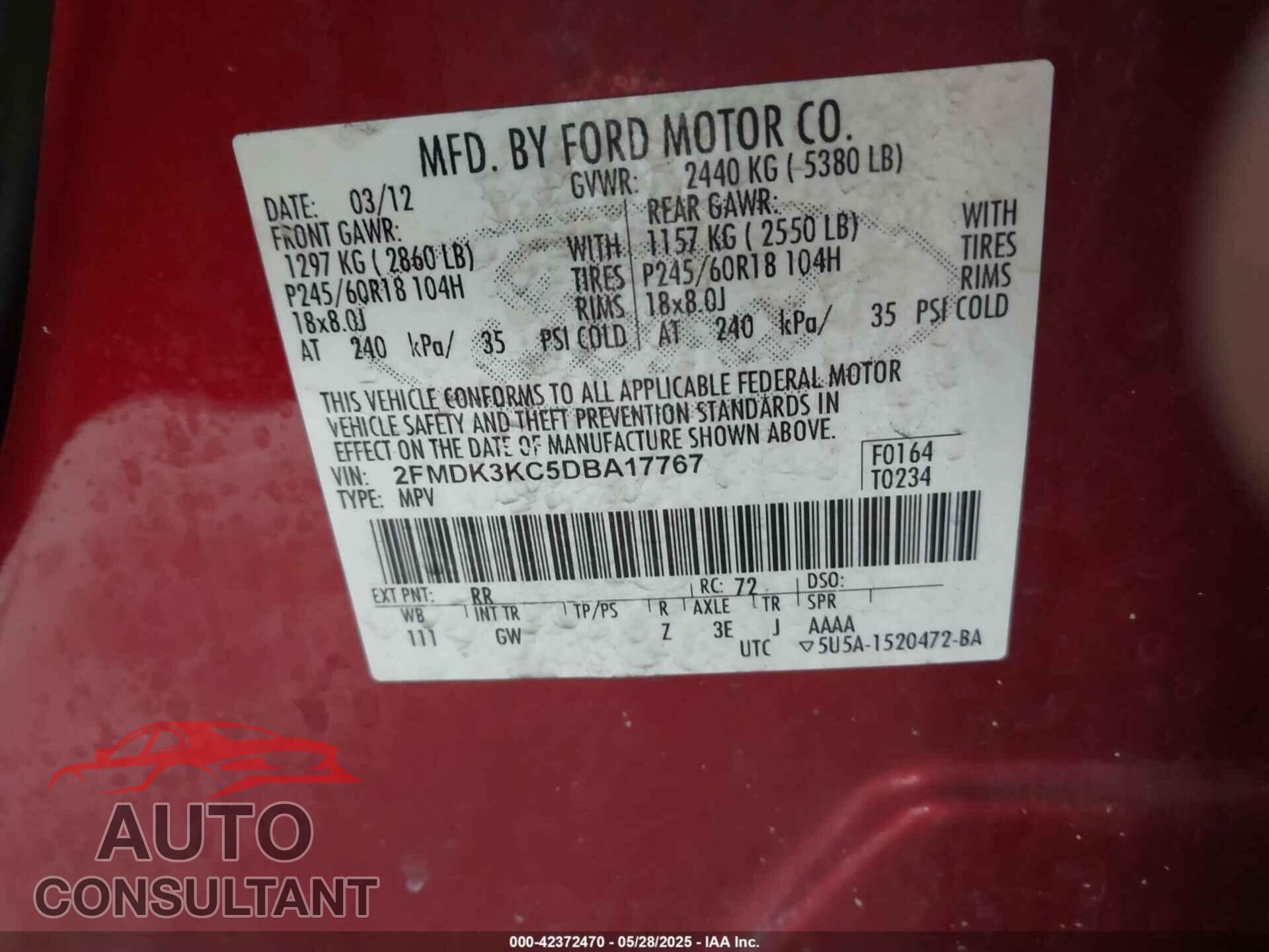 FORD EDGE 2013 - 2FMDK3KC5DBA17767