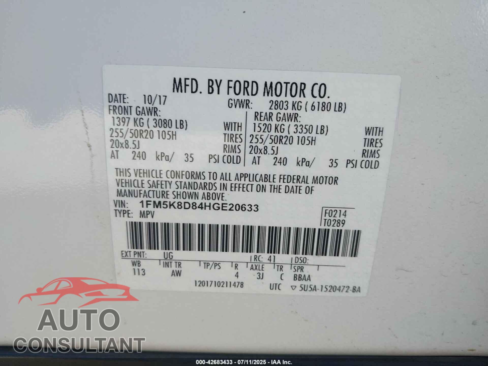 FORD EXPLORER 2017 - 1FM5K8D84HGE20633