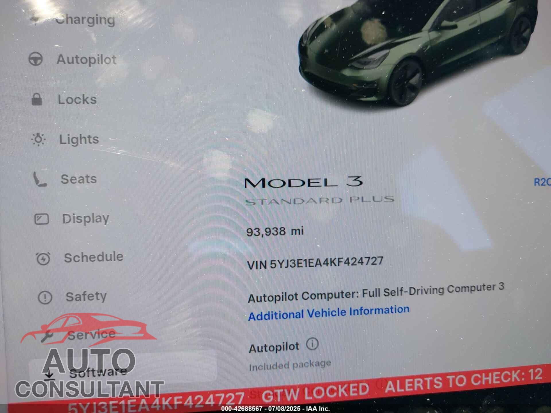 TESLA MODEL 3 2019 - 5YJ3E1EA4KF424727