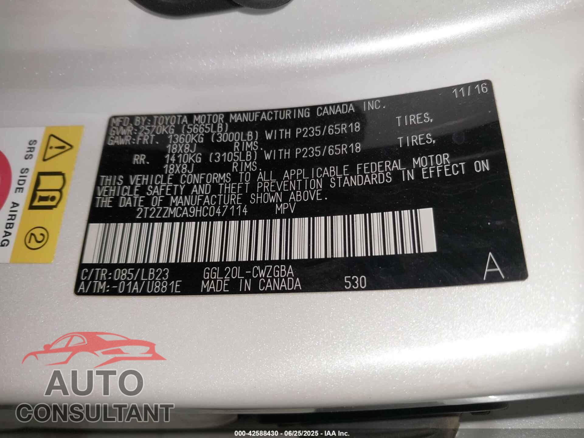 LEXUS RX 2017 - 2T2ZZMCA9HC047114