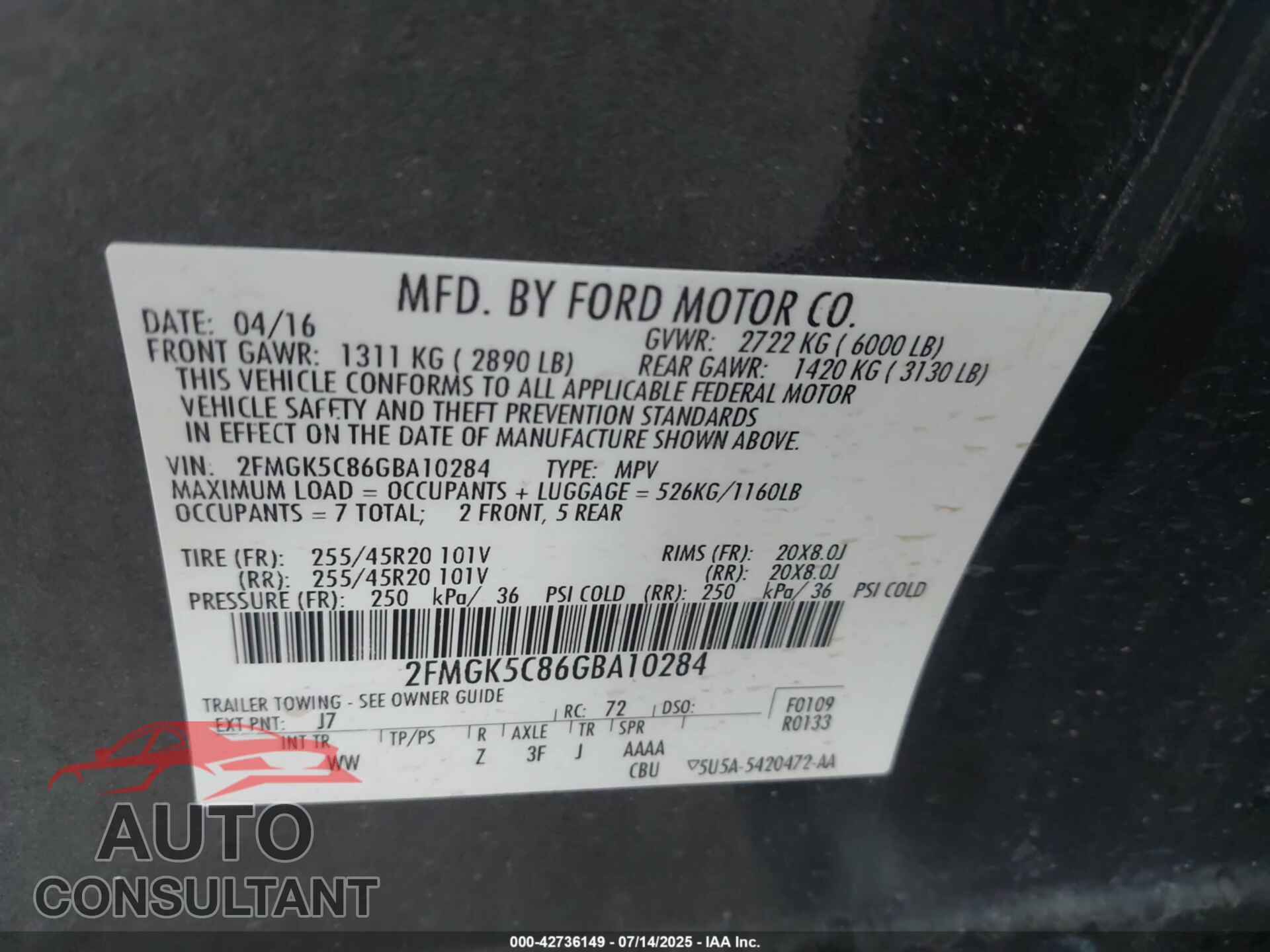 FORD FLEX 2016 - 2FMGK5C86GBA10284