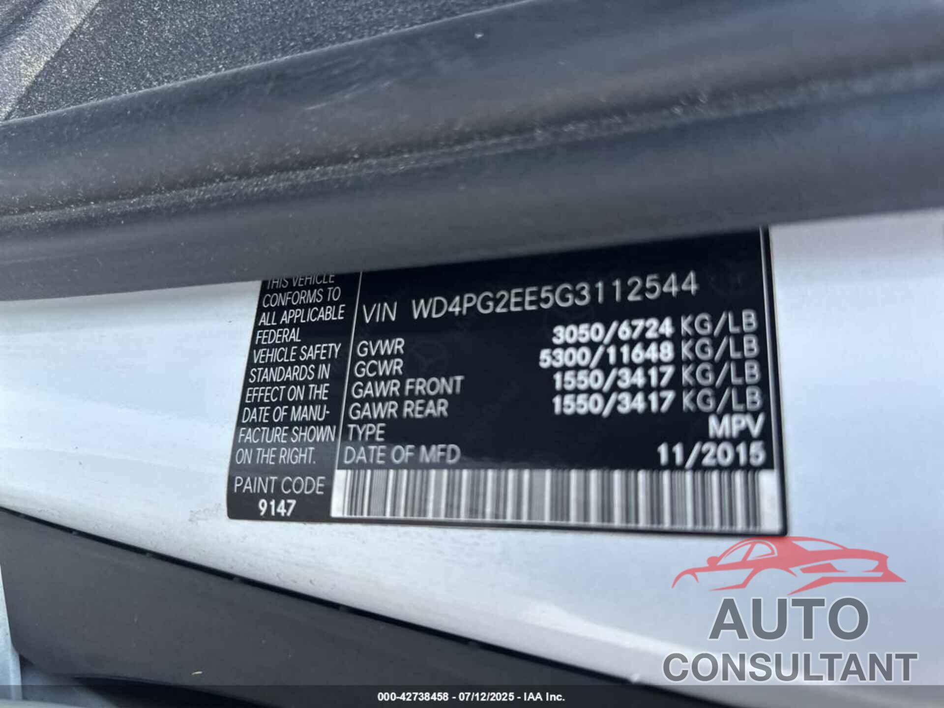 MERCEDES-BENZ METRIS 2016 - WD4PG2EE5G3112544
