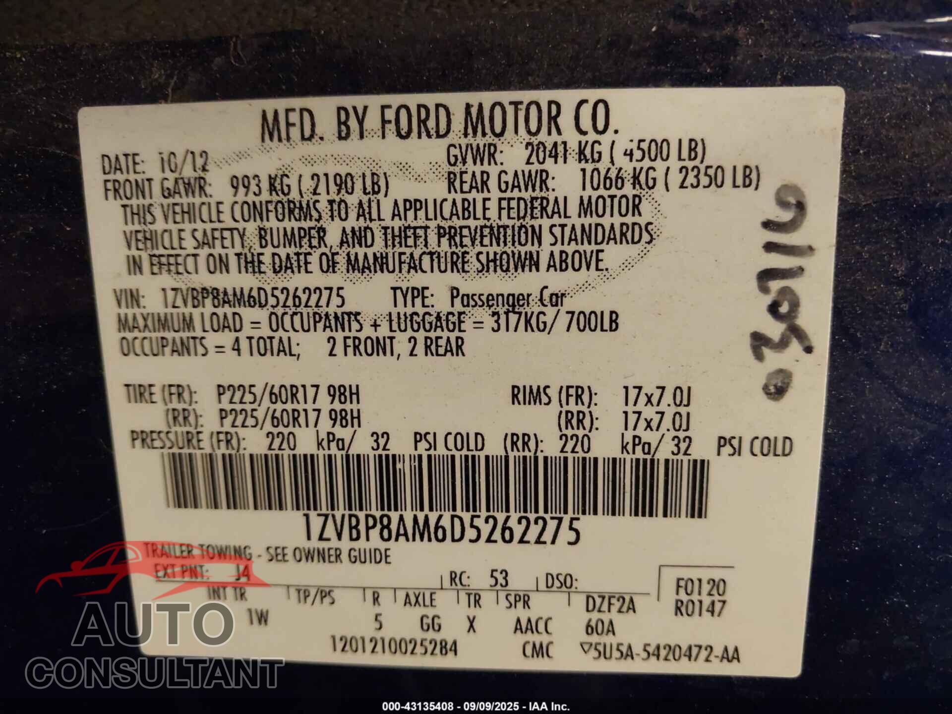 FORD MUSTANG 2013 - 1ZVBP8AM6D5262275