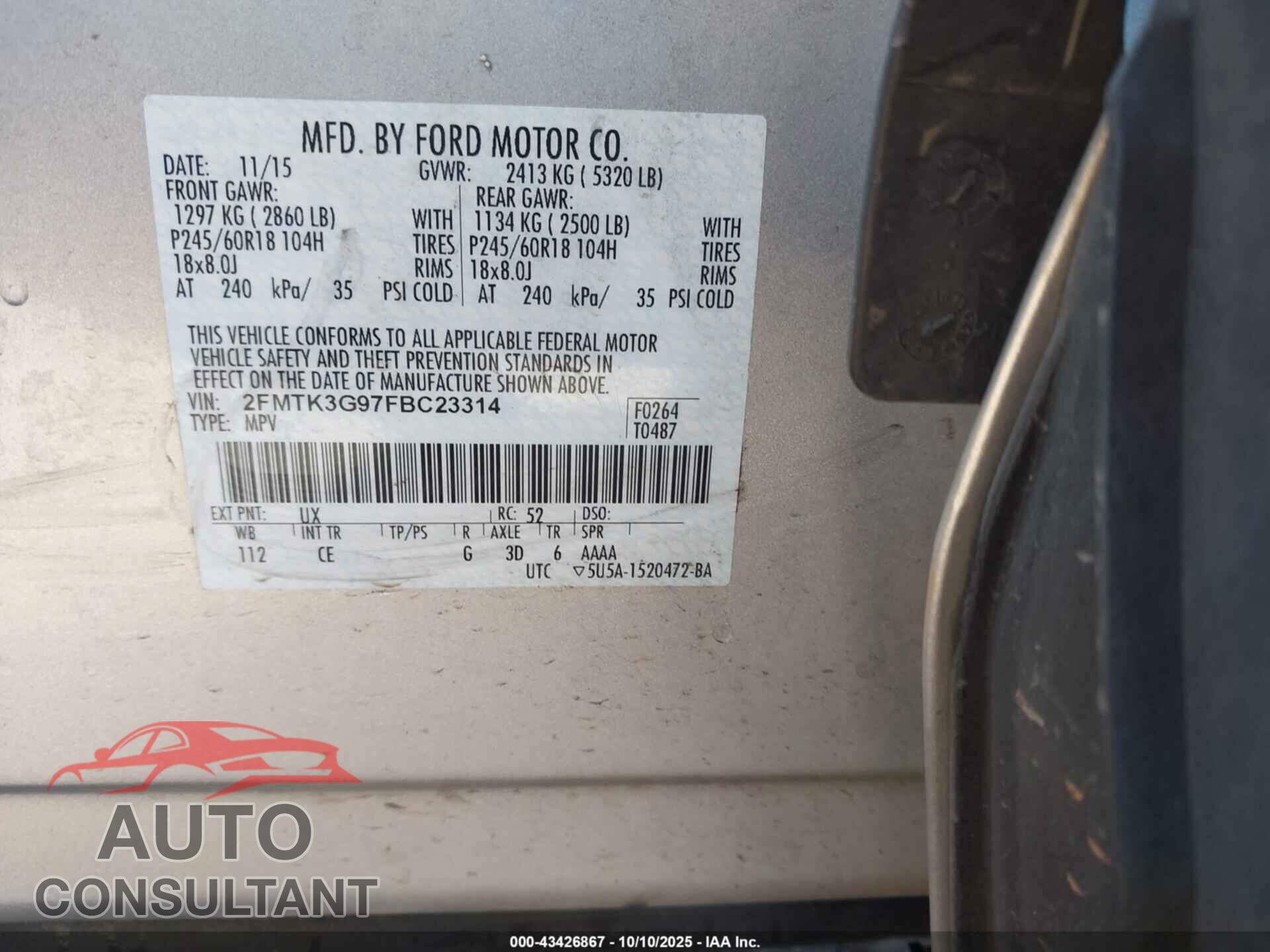 FORD EDGE 2015 - 2FMTK3G97FBC23314