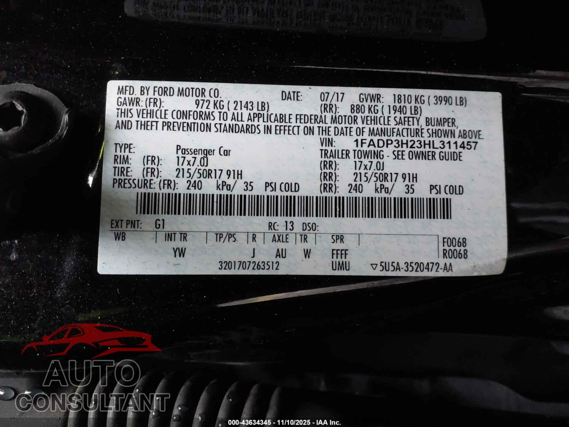 FORD FOCUS 2017 - 1FADP3H23HL311457