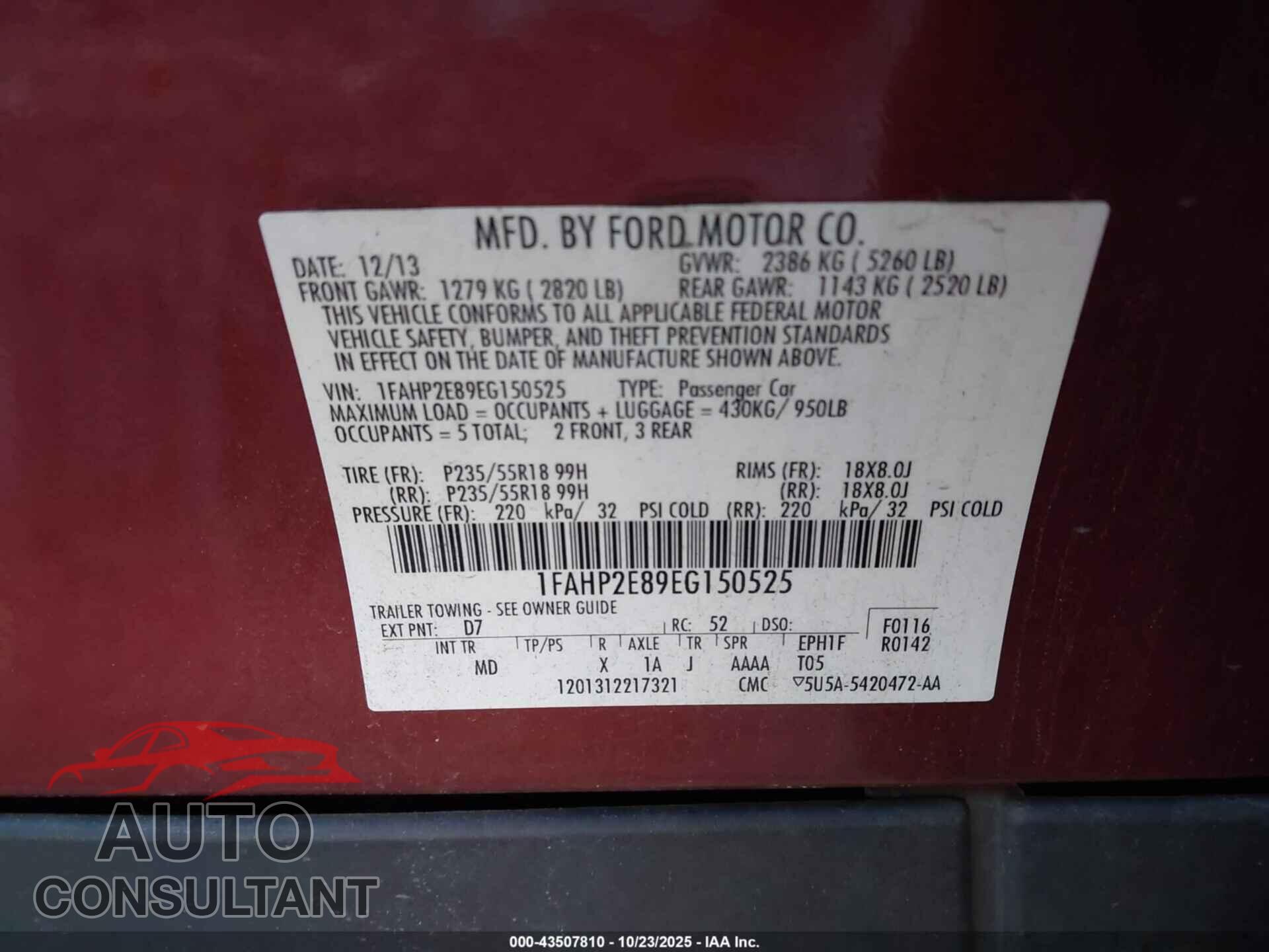 FORD TAURUS 2014 - 1FAHP2E89EG150525