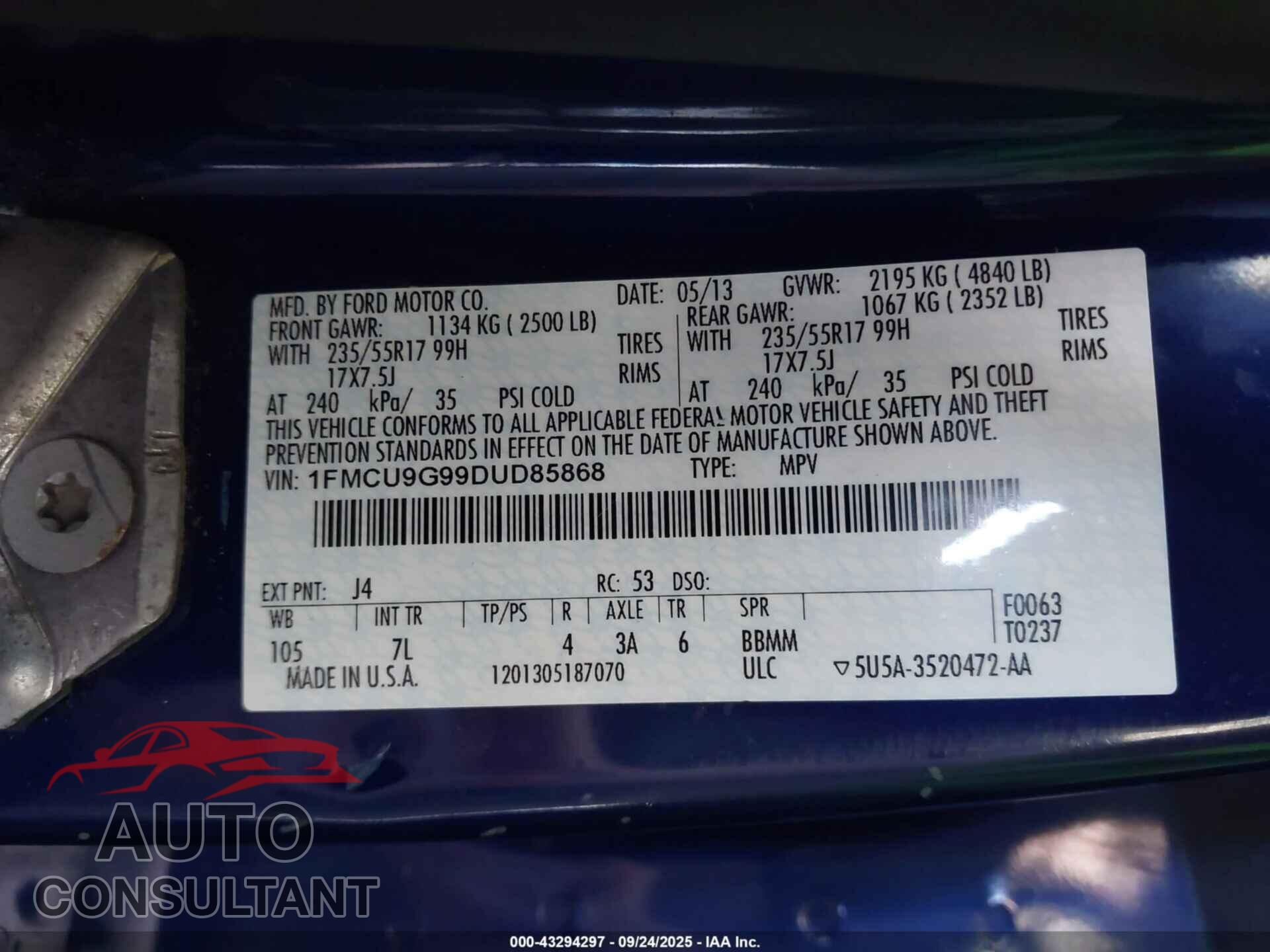FORD ESCAPE 2013 - 1FMCU9G99DUD85868