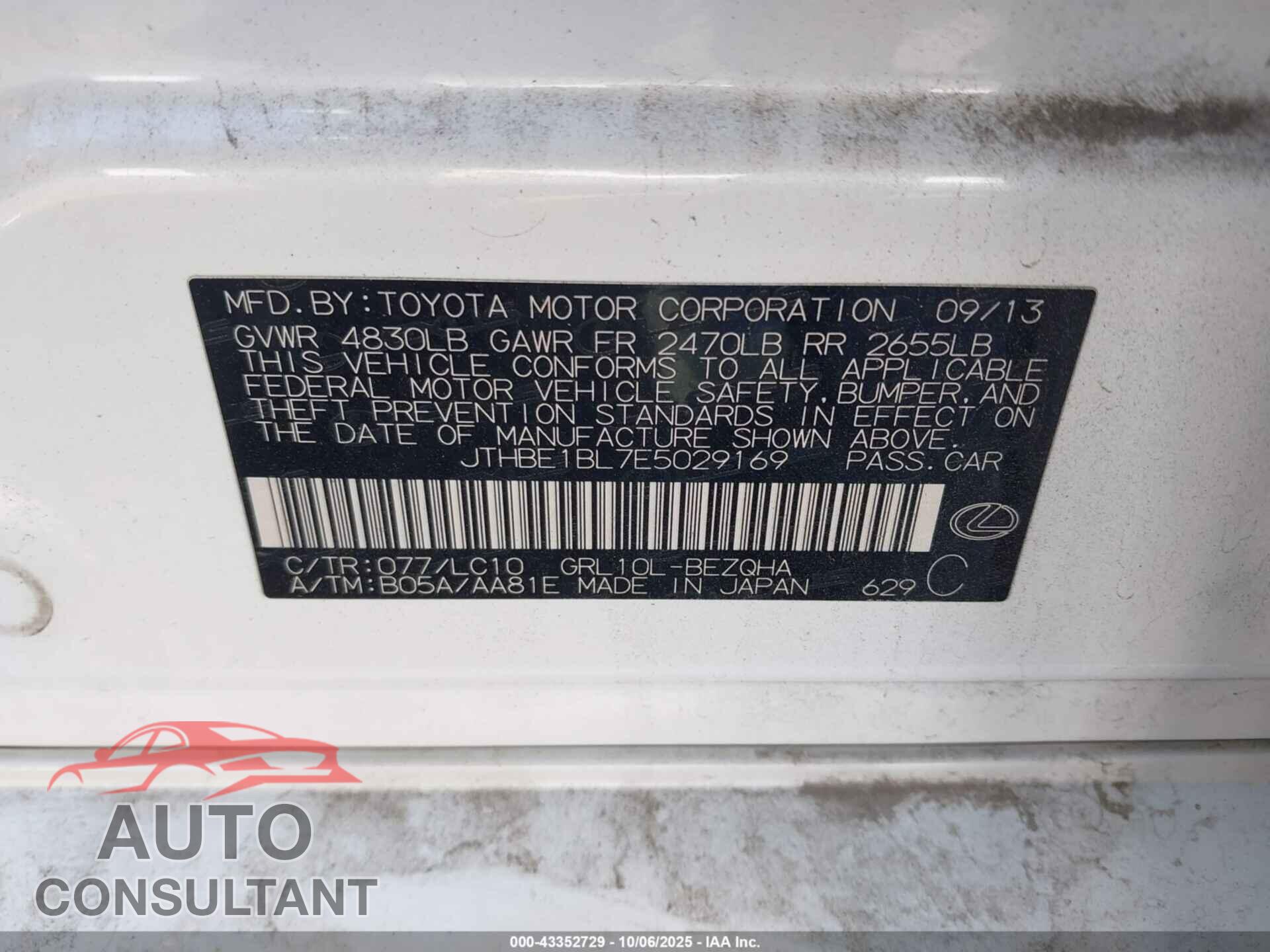 LEXUS GS 350 2014 - JTHBE1BL7E5029169