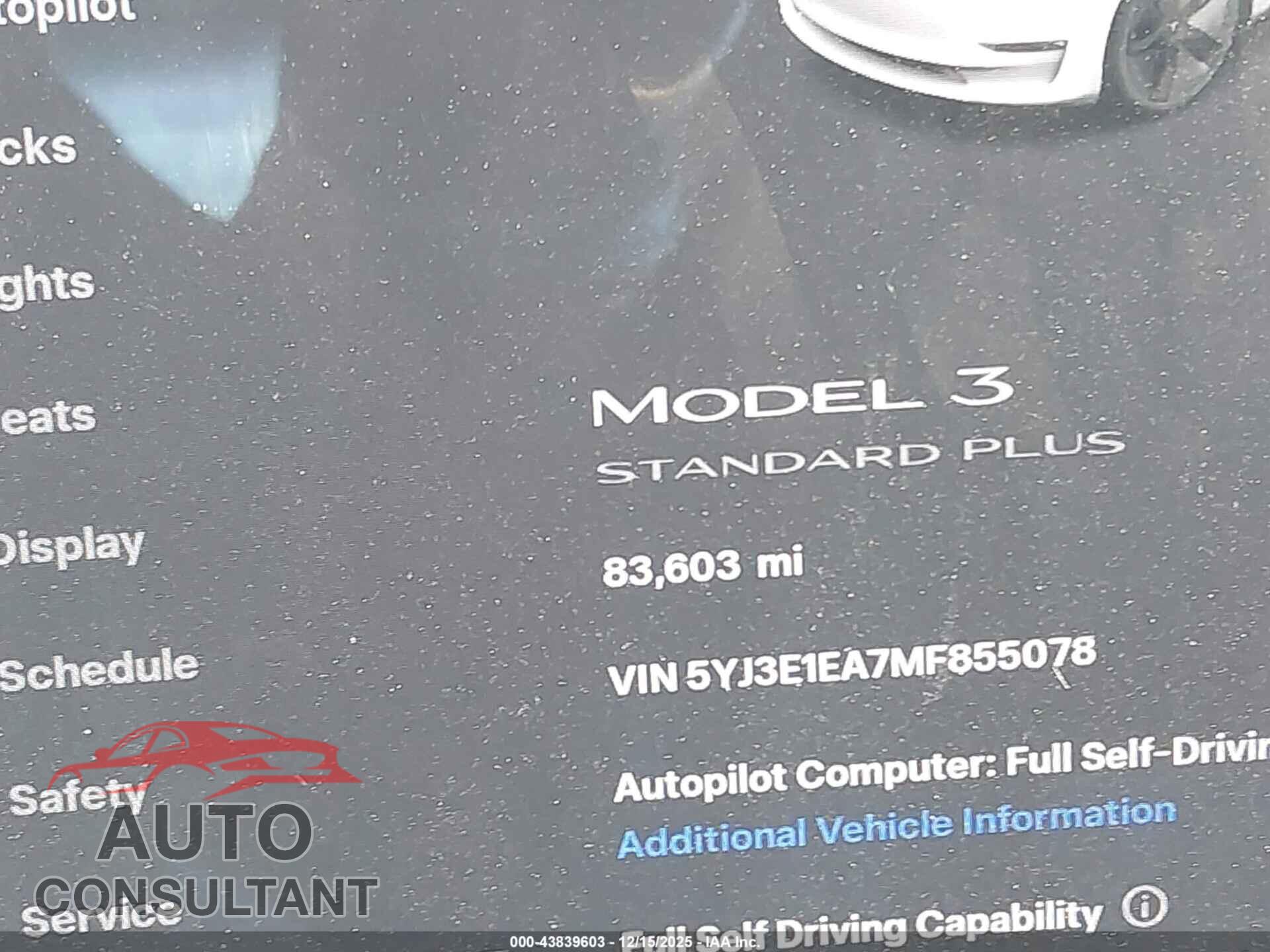 TESLA MODEL 3 2021 - 5YJ3E1EA7MF855078