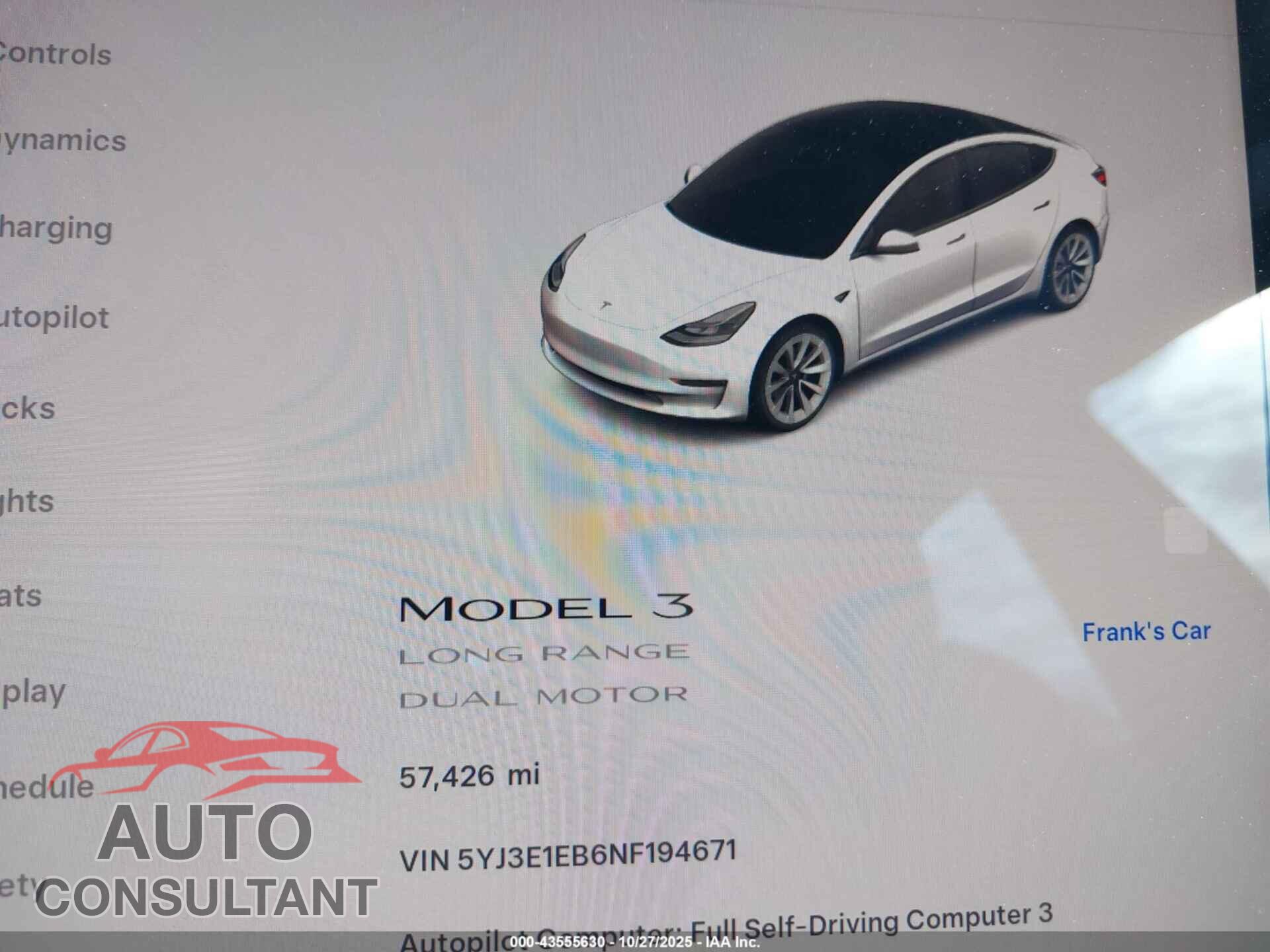 TESLA MODEL 3 2022 - 5YJ3E1EB6NF194671