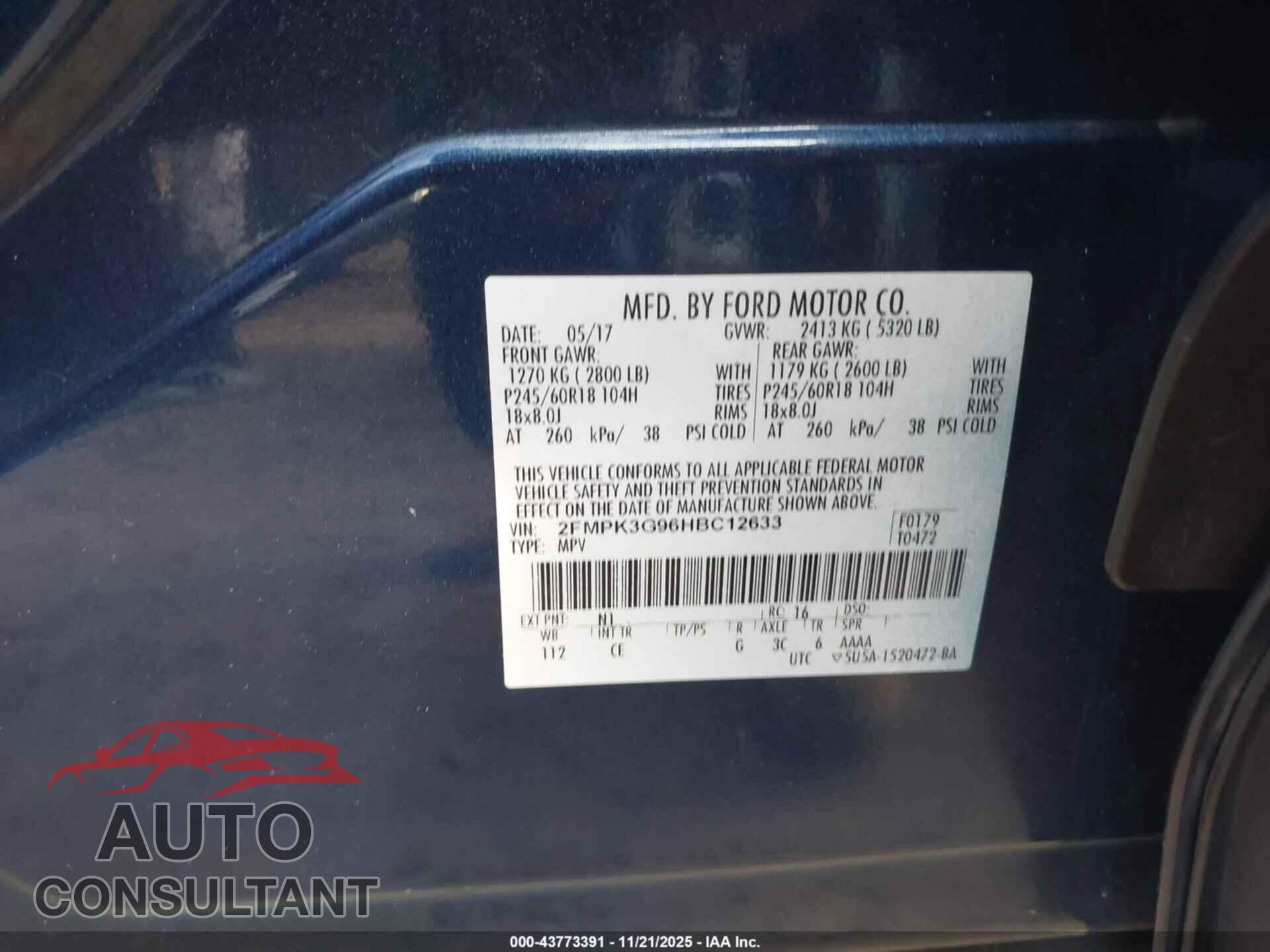 FORD EDGE 2017 - 2FMPK3G96HBC12633