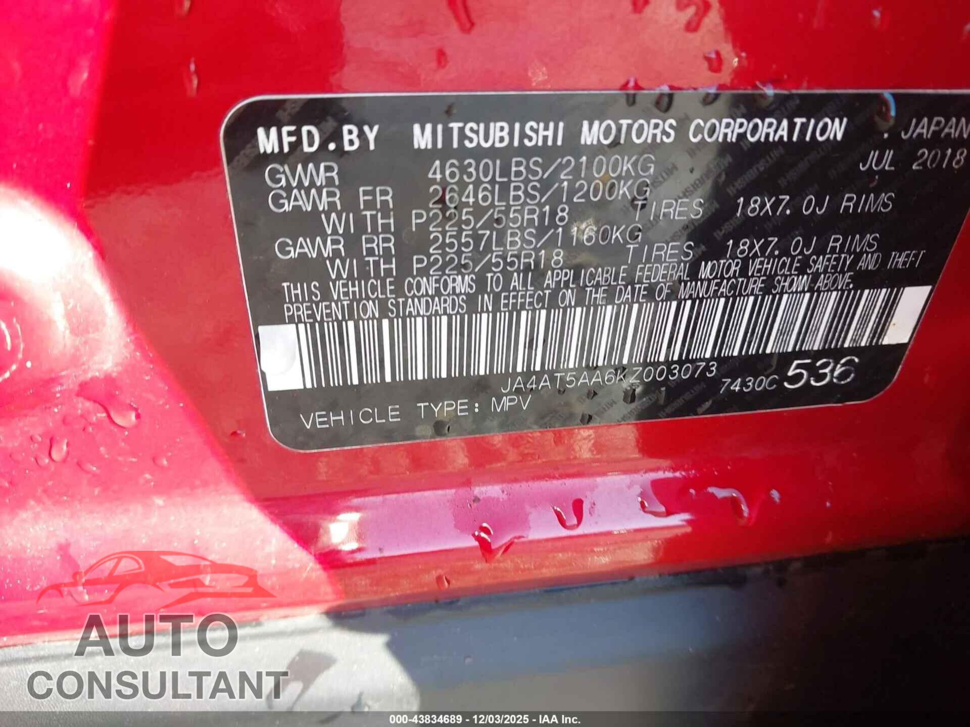 MITSUBISHI ECLIPSE CROSS 2019 - JA4AT5AA6KZ003073