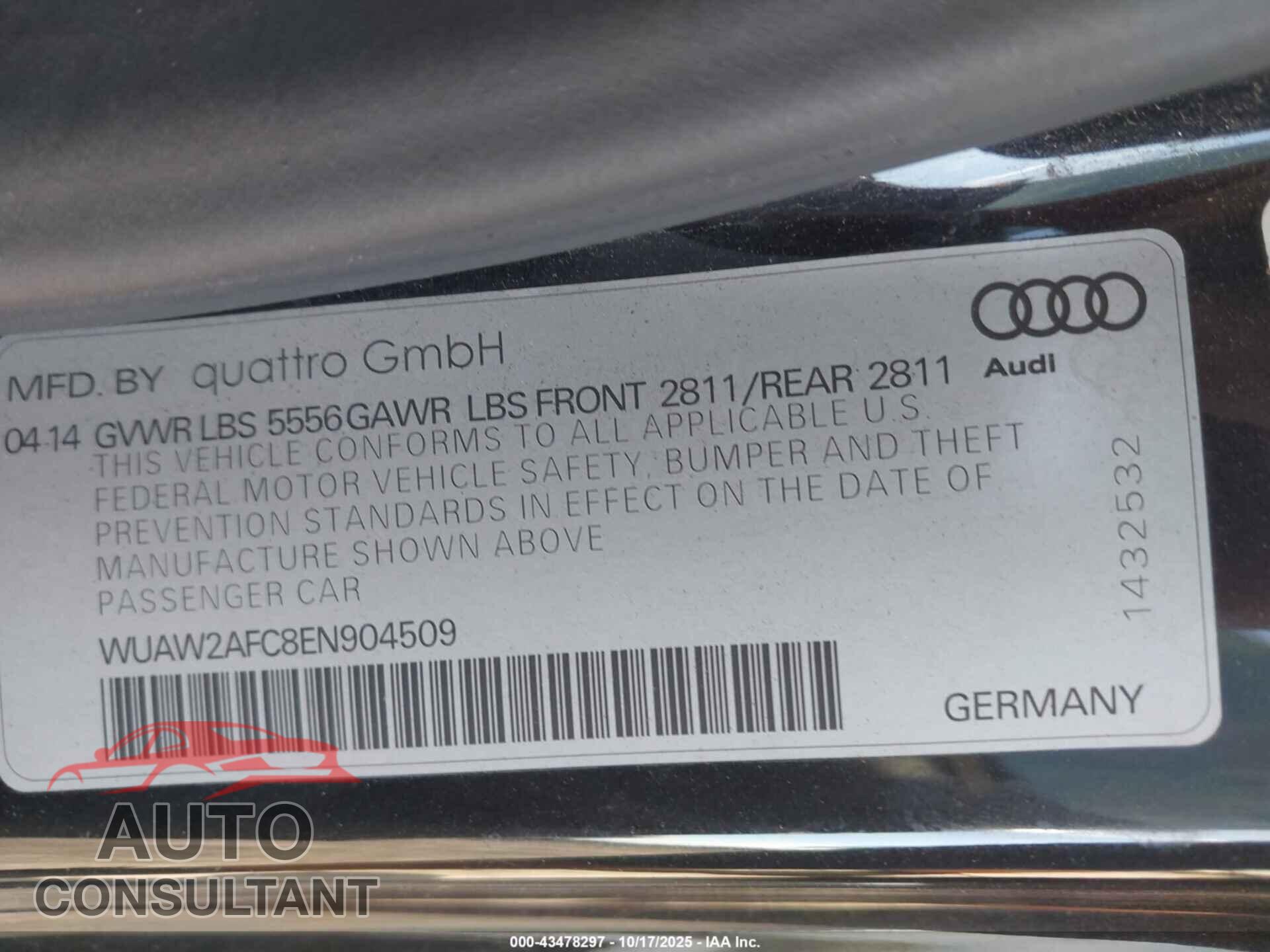 AUDI RS 7 2014 - WUAW2AFC8EN904509