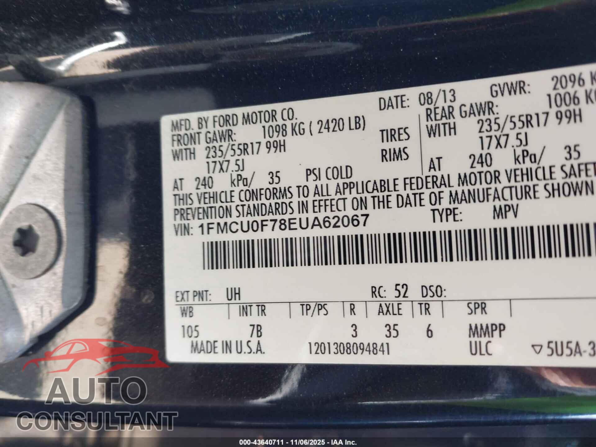 FORD ESCAPE 2014 - 1FMCU0F78EUA62067