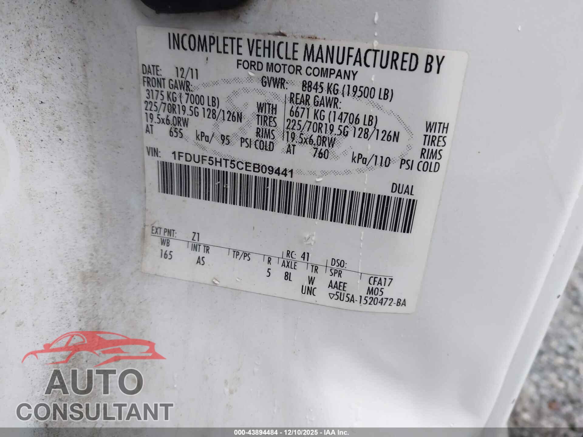 FORD F-550 CHASSIS 2012 - 1FDUF5HT5CEB09441