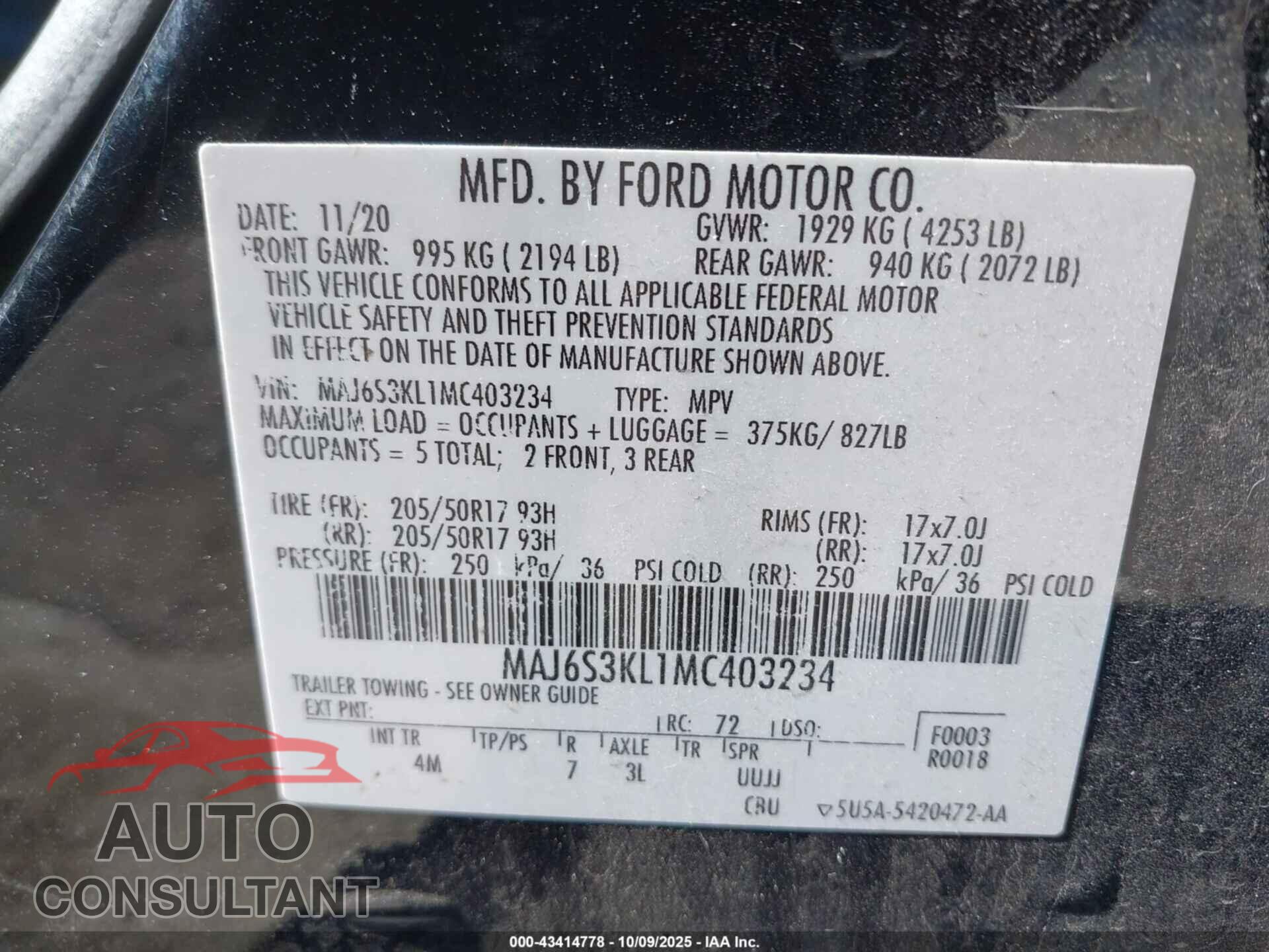 FORD ECOSPORT 2021 - MAJ6S3KL1MC403234