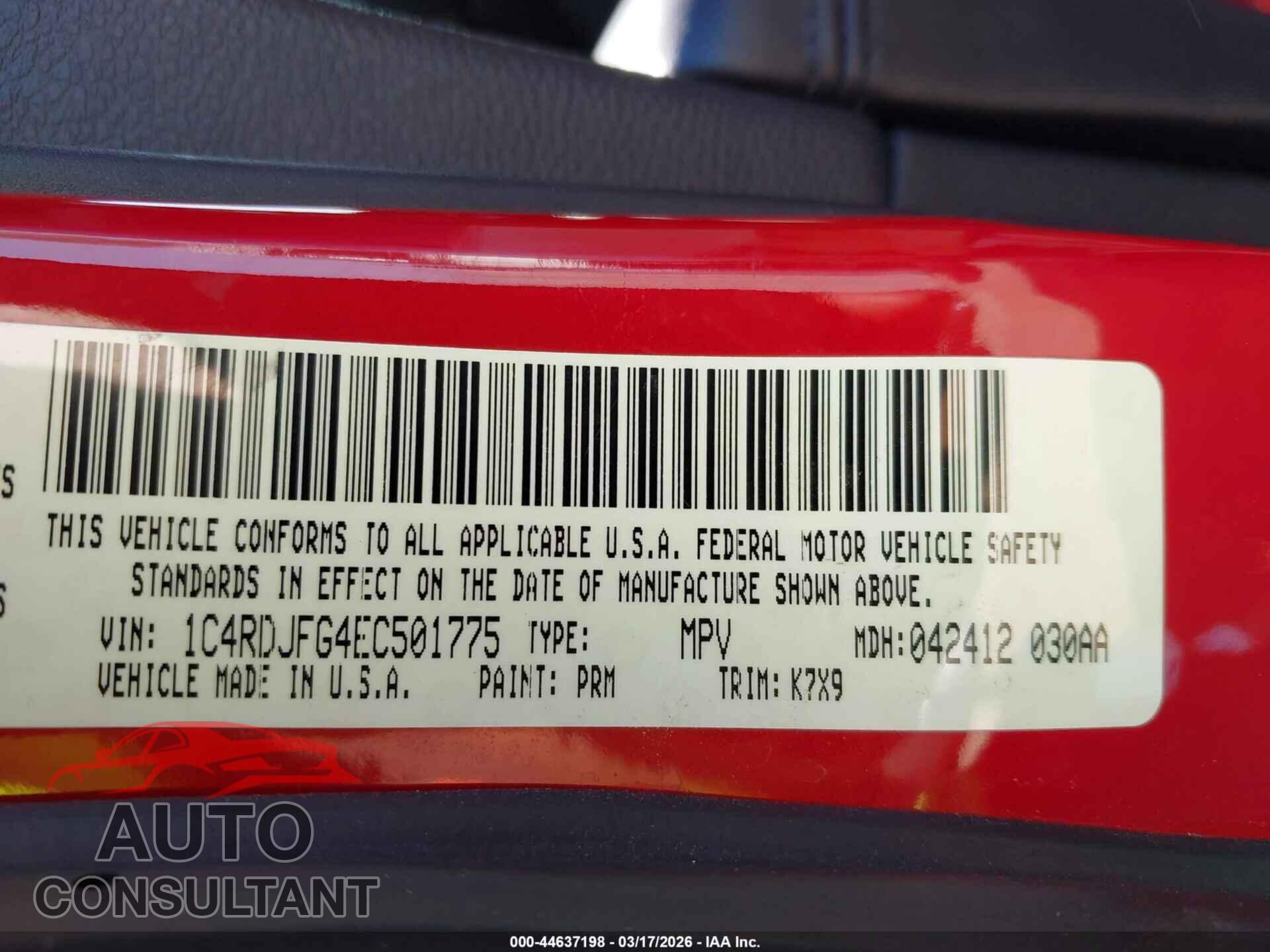 DODGE DURANGO 2014 - 1C4RDJFG4EC501775
