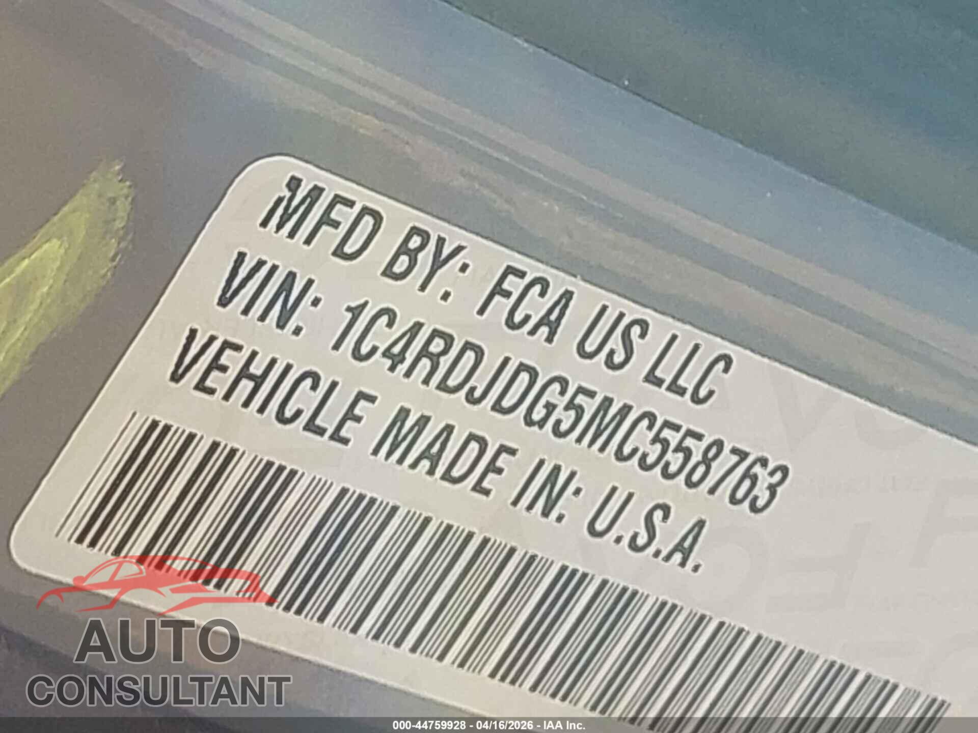 DODGE DURANGO 2021 - 1C4RDJDG5MC558763