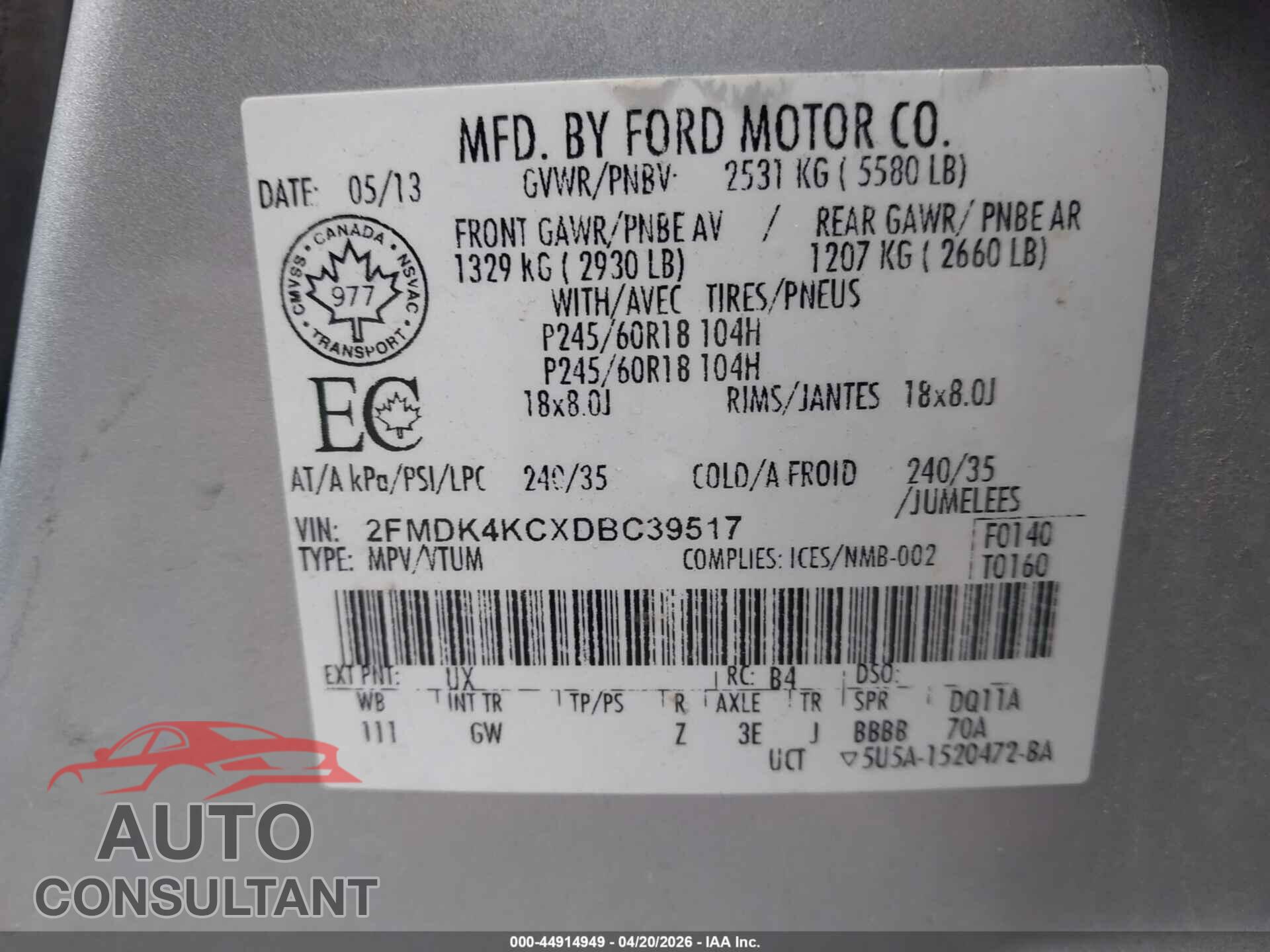 FORD EDGE 2013 - 2FMDK4KCXDBC39517