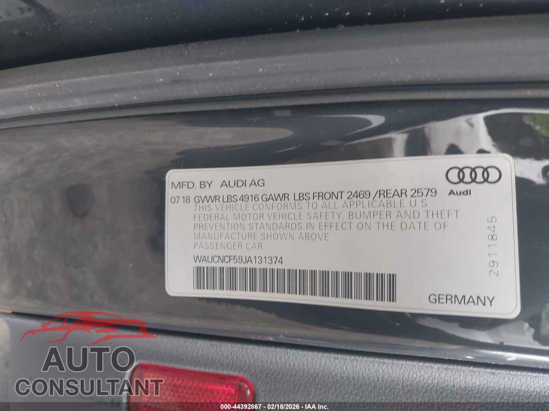 AUDI A5 2018 - WAUCNCF59JA131374