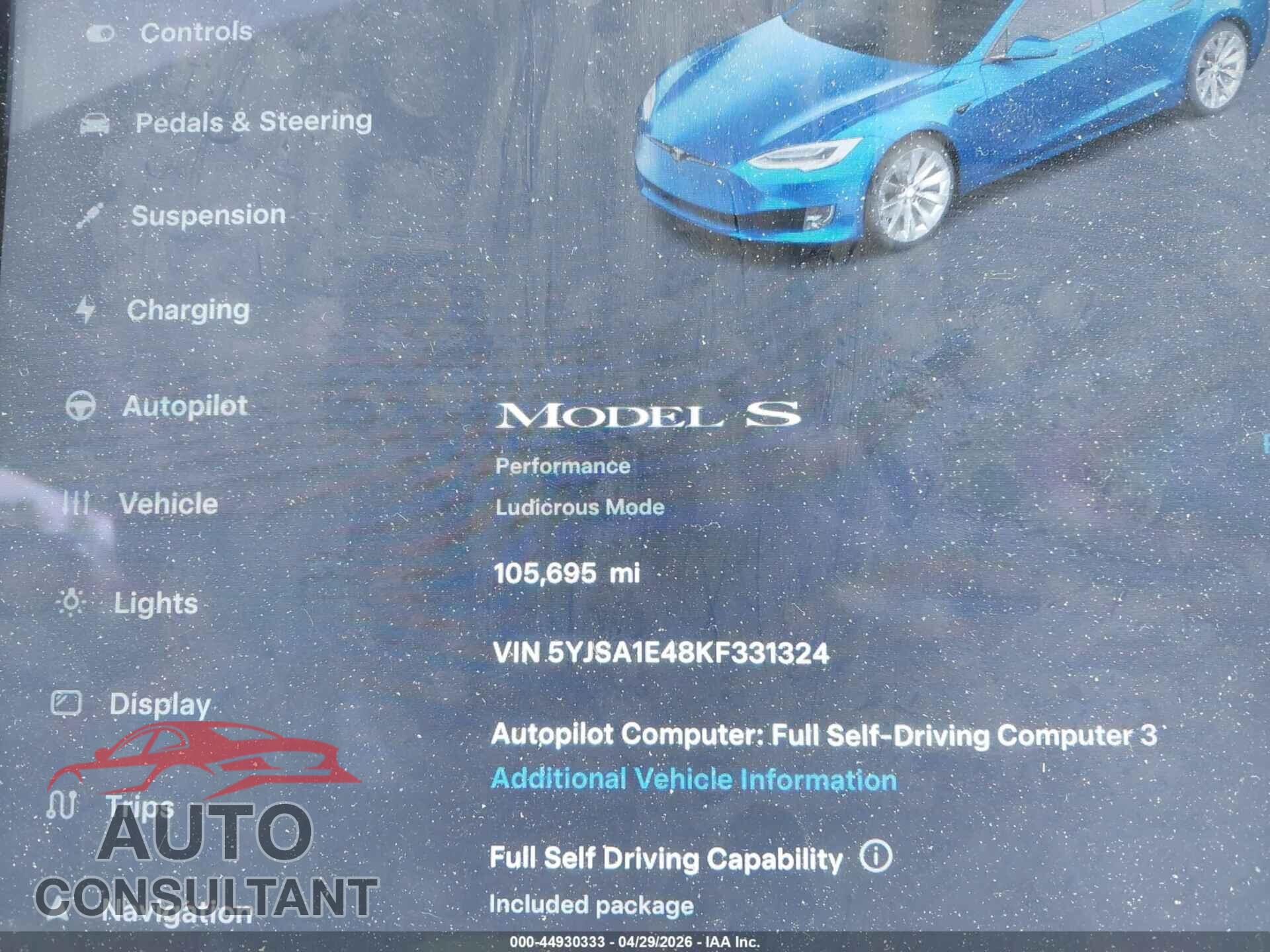 TESLA MODEL S 2019 - 5YJSA1E48KF331324