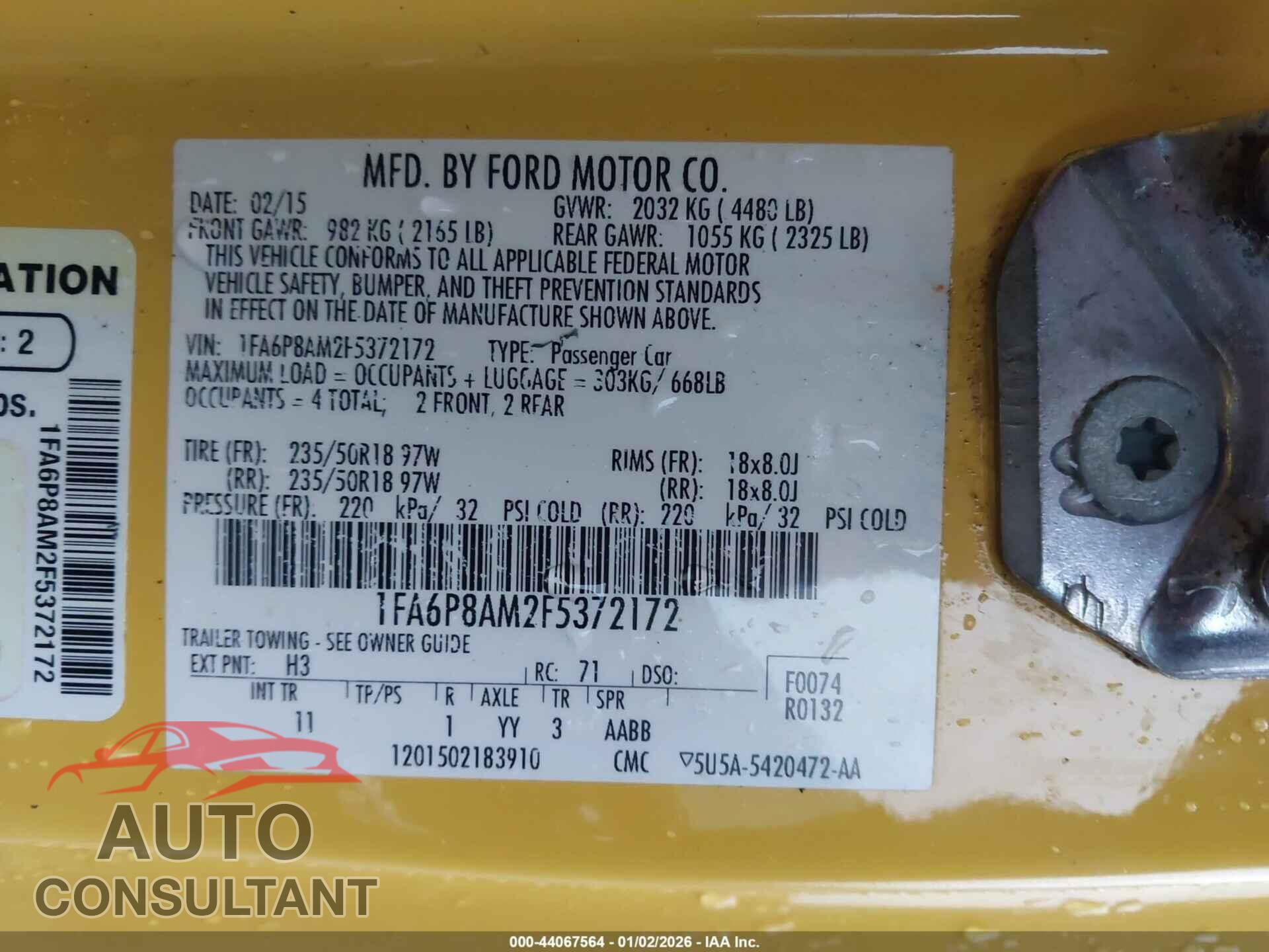 FORD MUSTANG 2015 - 1FA6P8AM2F5372172