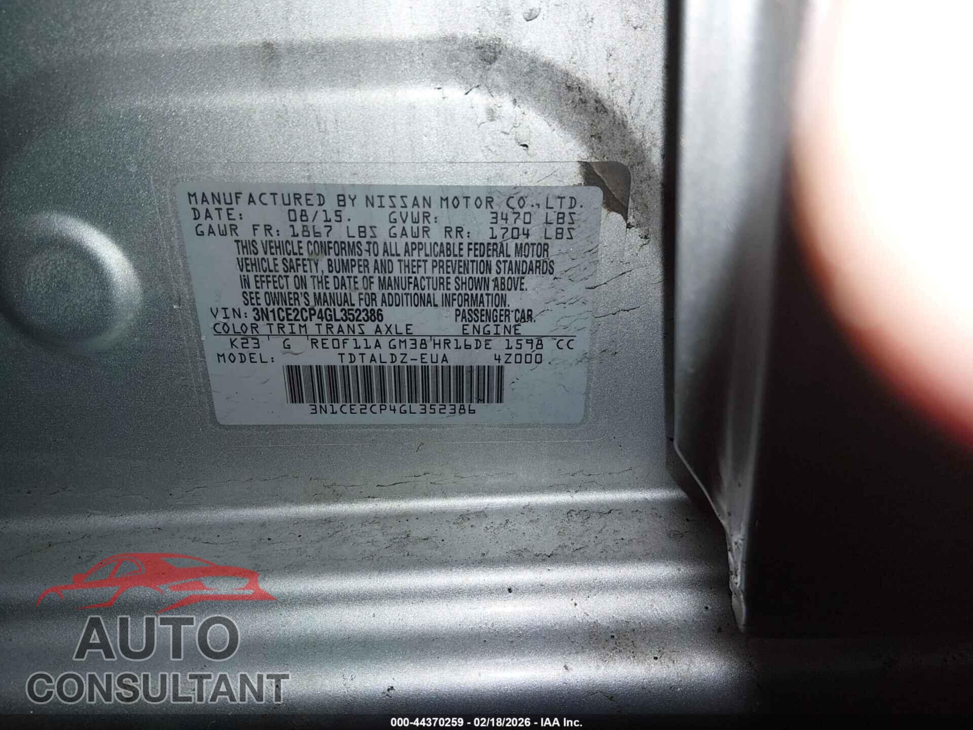 NISSAN VERSA NOTE 2016 - 3N1CE2CP4GL352386