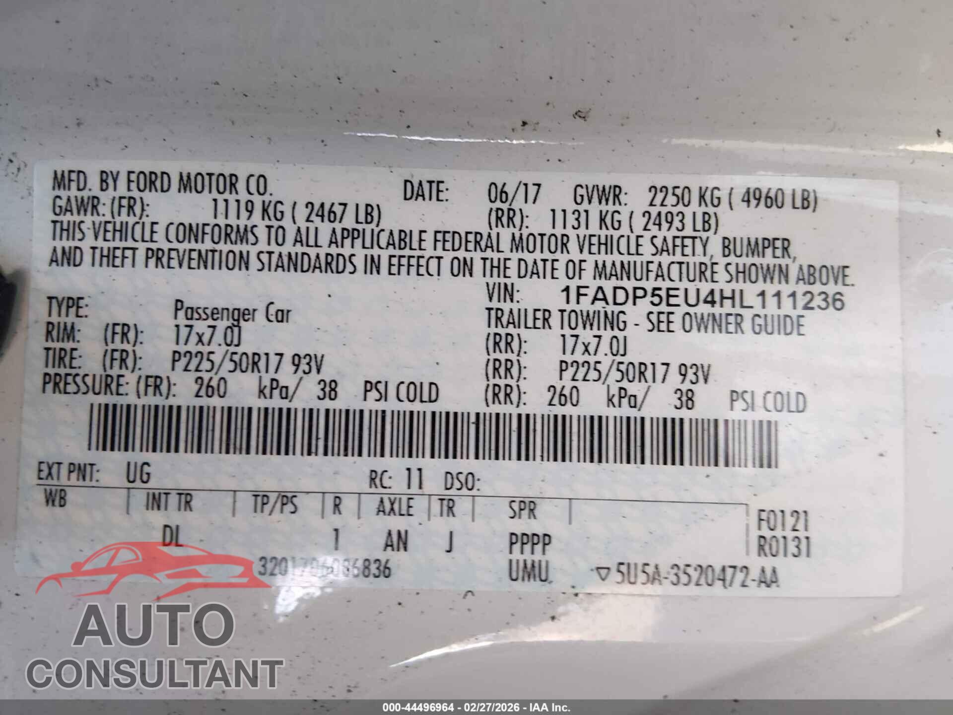 FORD C-MAX ENERGI 2017 - 1FADP5EU4HL111236