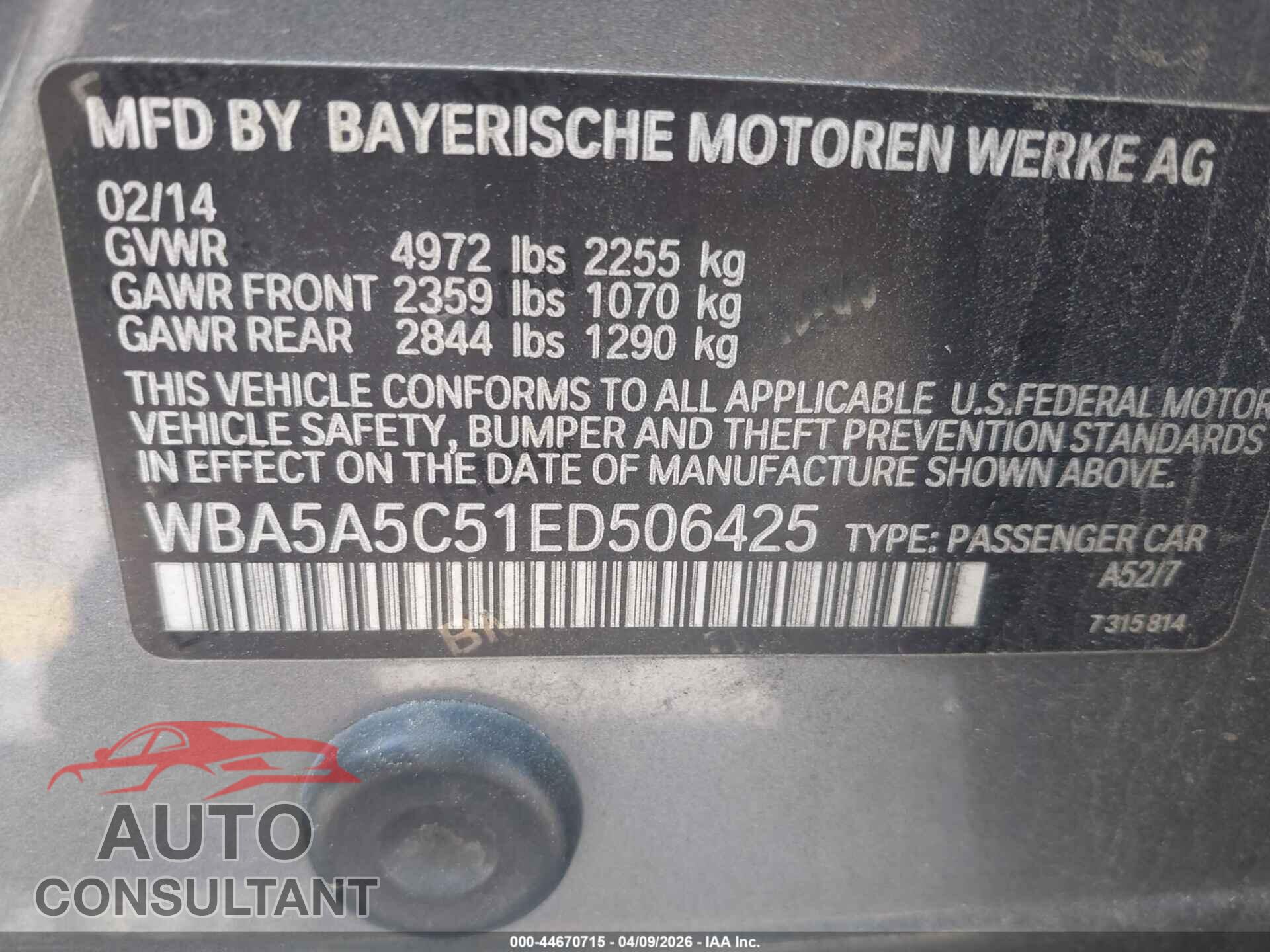 BMW 528I 2014 - WBA5A5C51ED506425