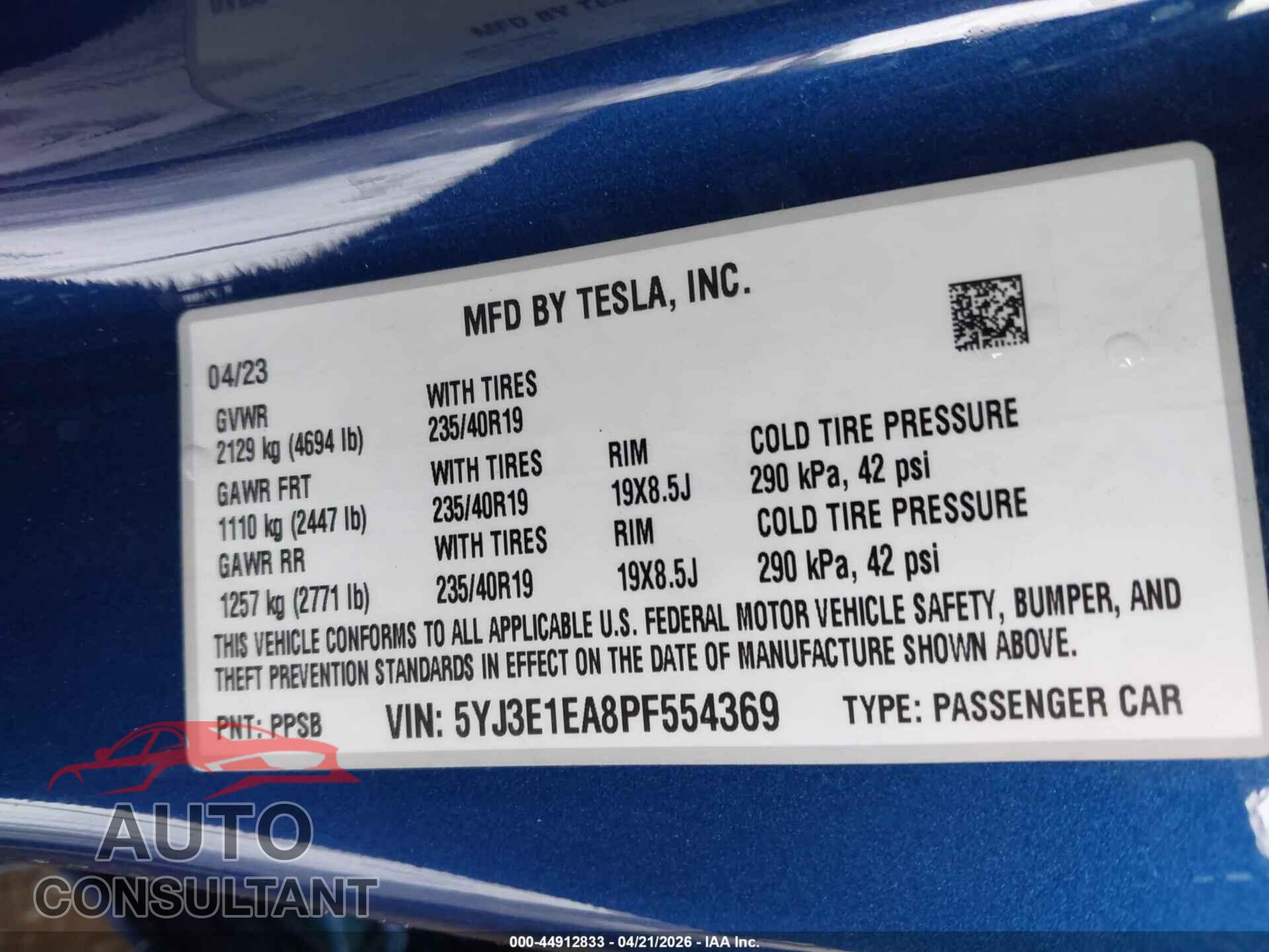 TESLA MODEL 3 2023 - 5YJ3E1EA8PF554369