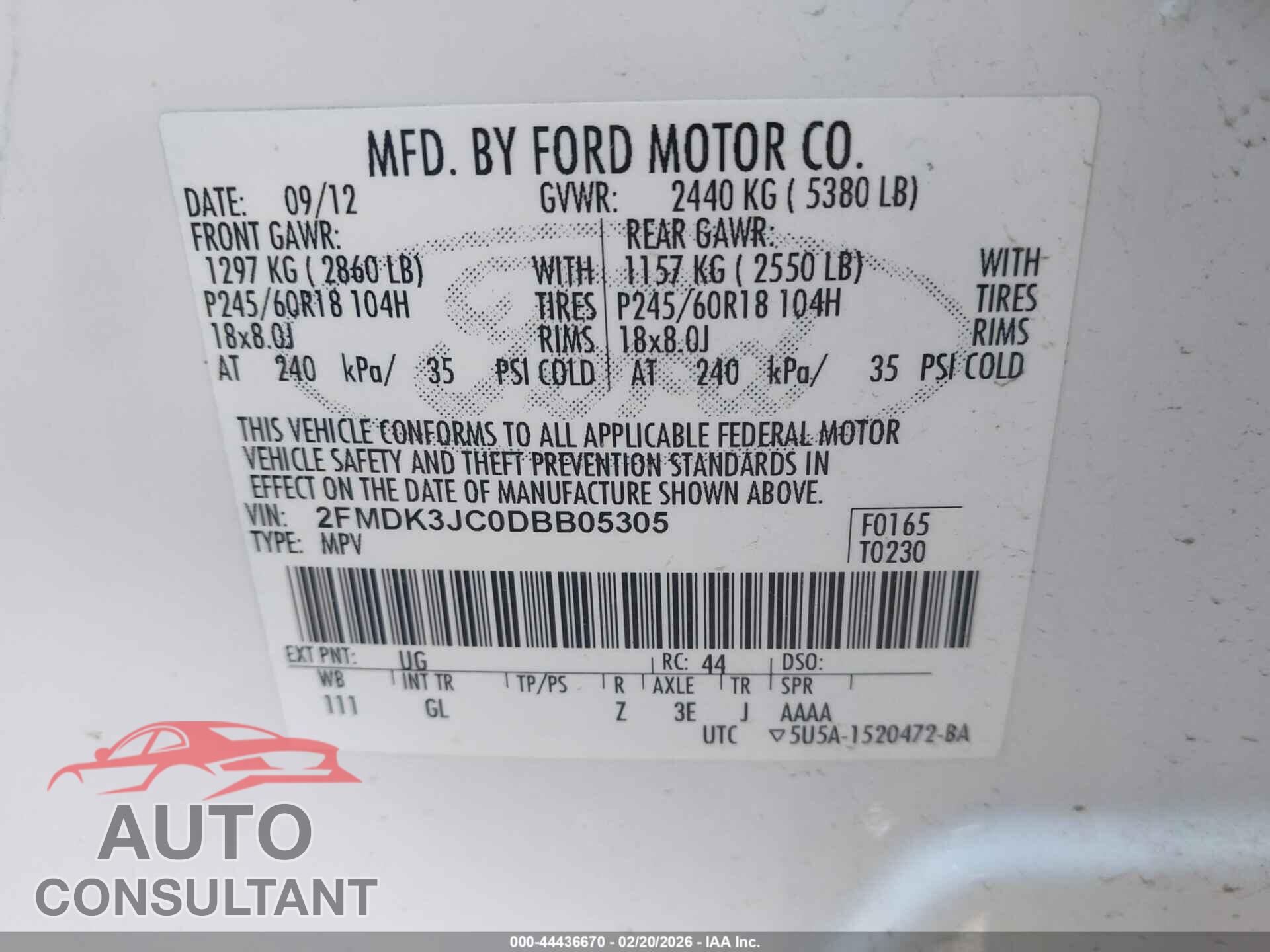 FORD EDGE 2013 - 2FMDK3JC0DBB05305