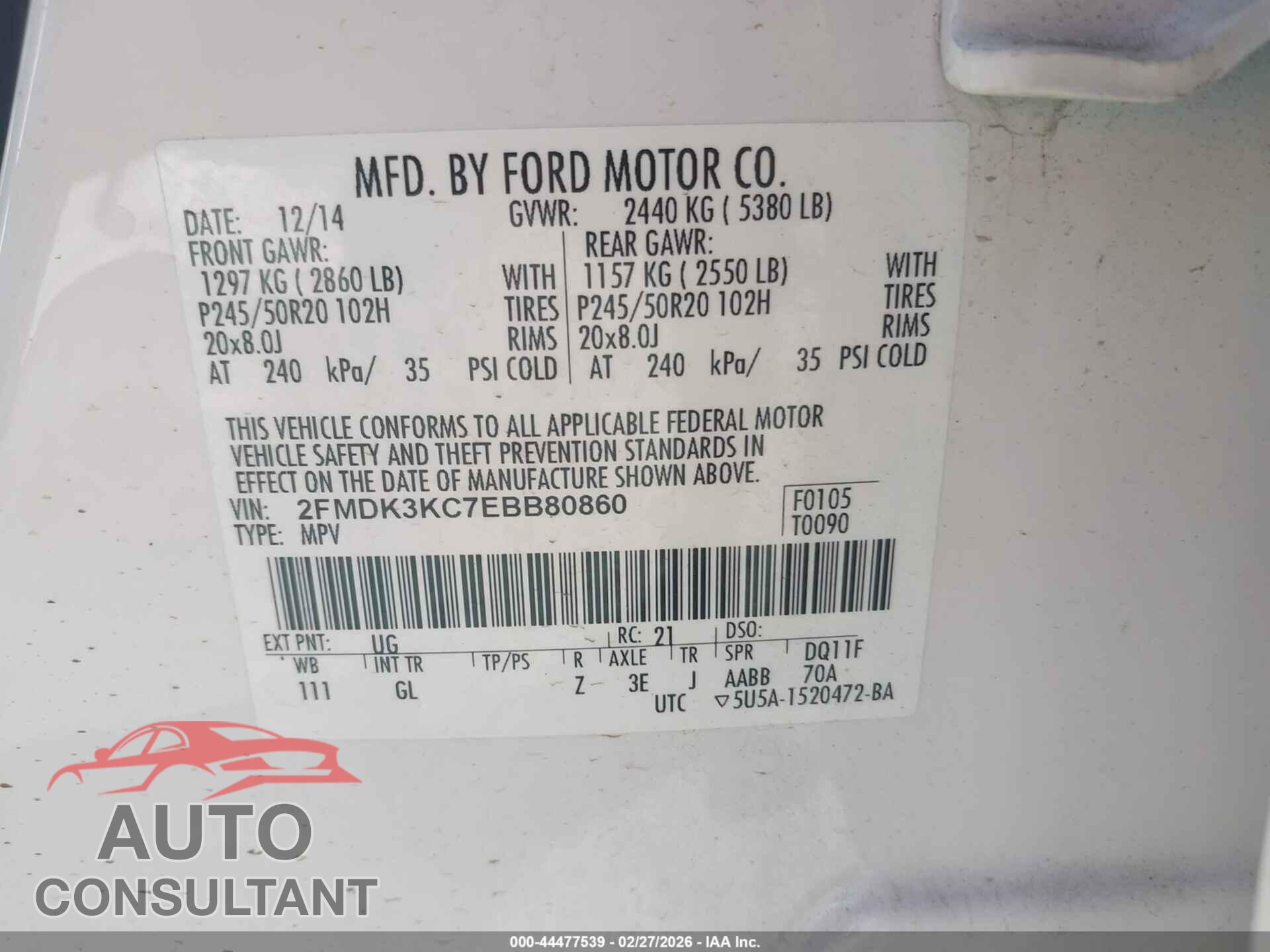 FORD EDGE 2014 - 2FMDK3KC7EBB80860