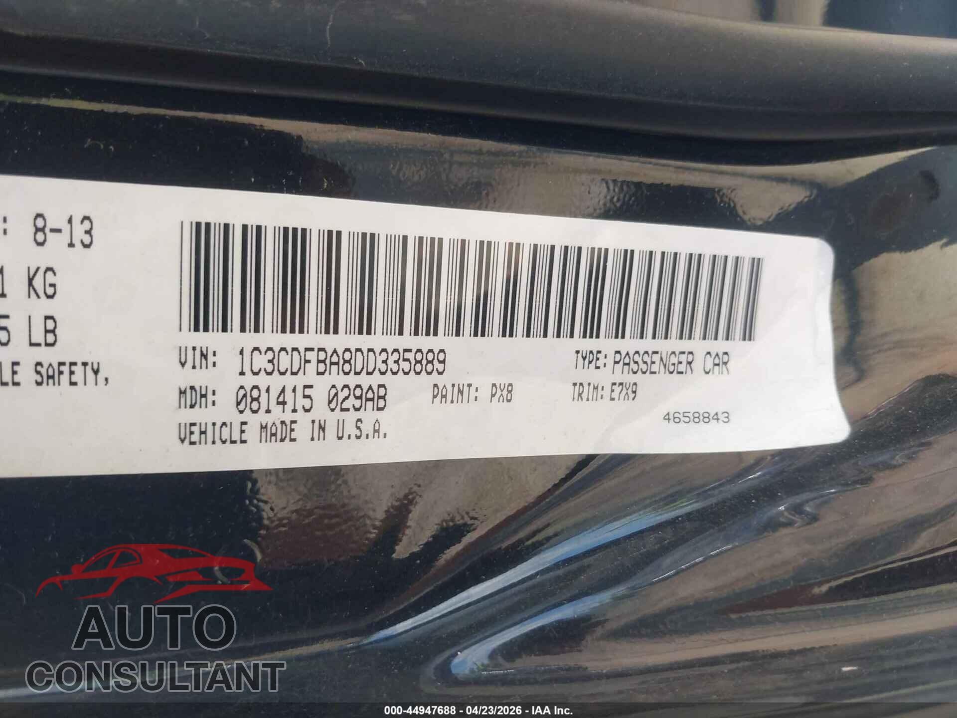 DODGE DART 2013 - 1C3CDFBA8DD335889