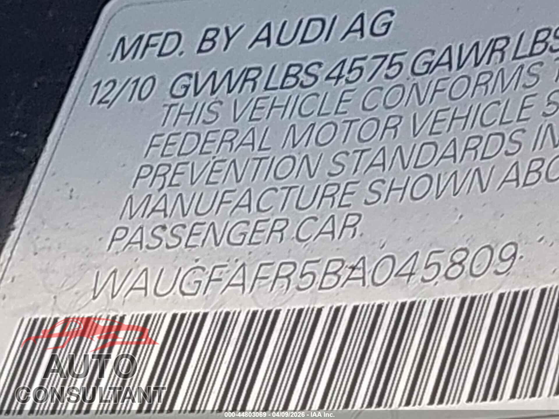 AUDI A5 2011 - WAUGFAFR5BA045809