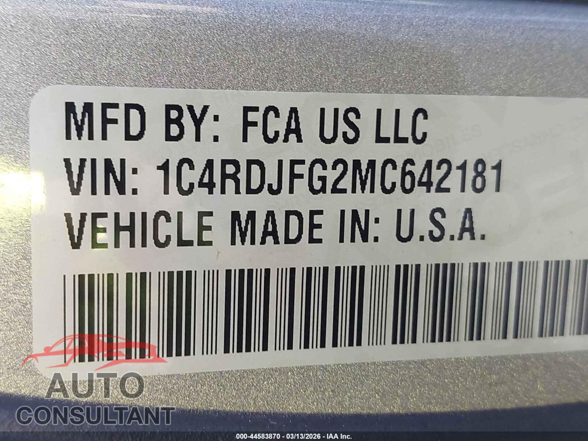 DODGE DURANGO 2021 - 1C4RDJFG2MC642181