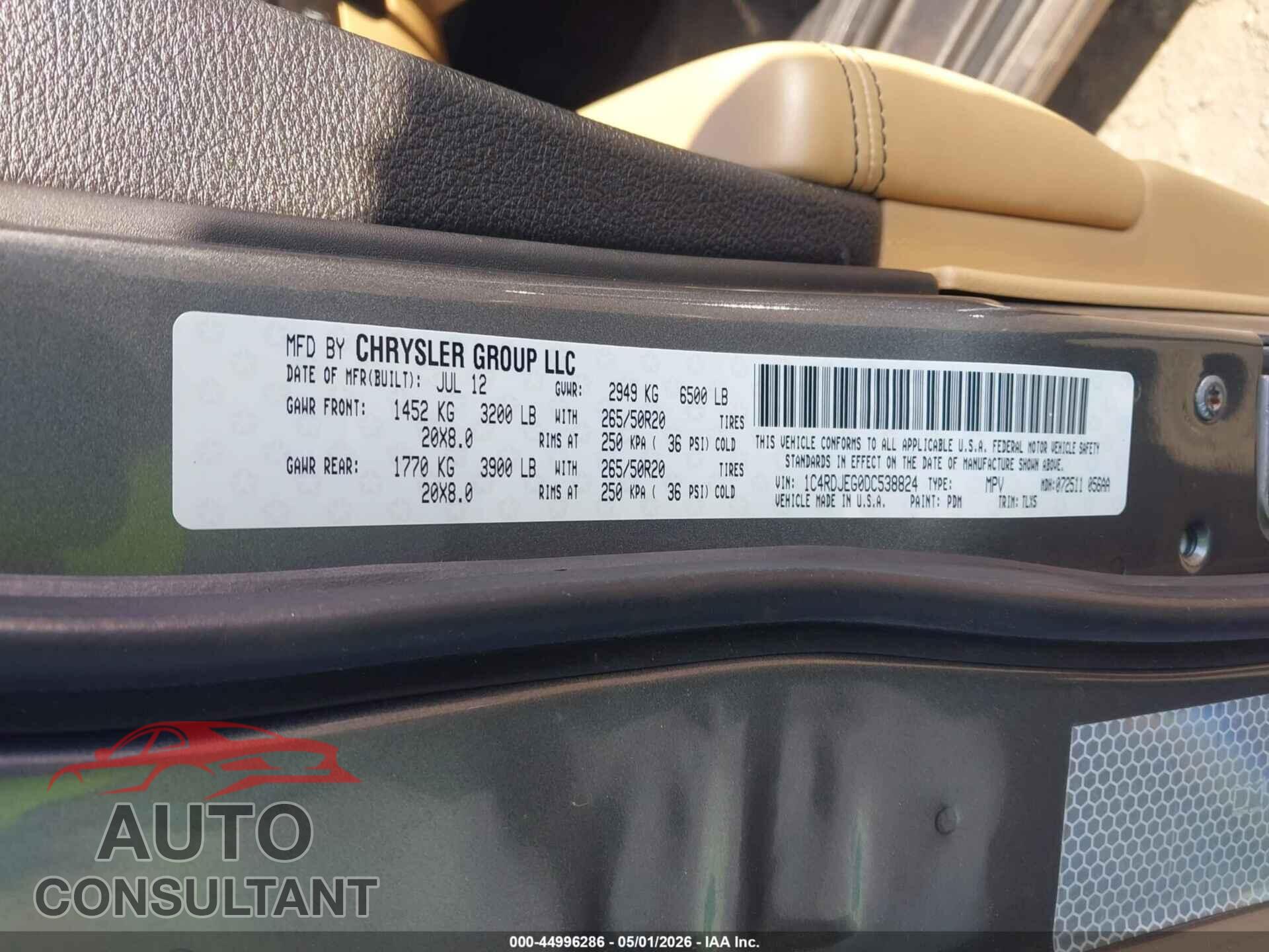 DODGE DURANGO 2013 - 1C4RDJEG0DC538824