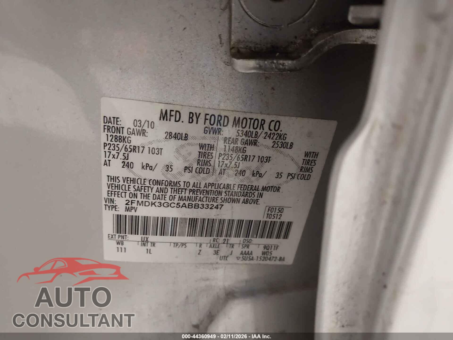 FORD EDGE 2010 - 2FMDK3GC5ABB33247