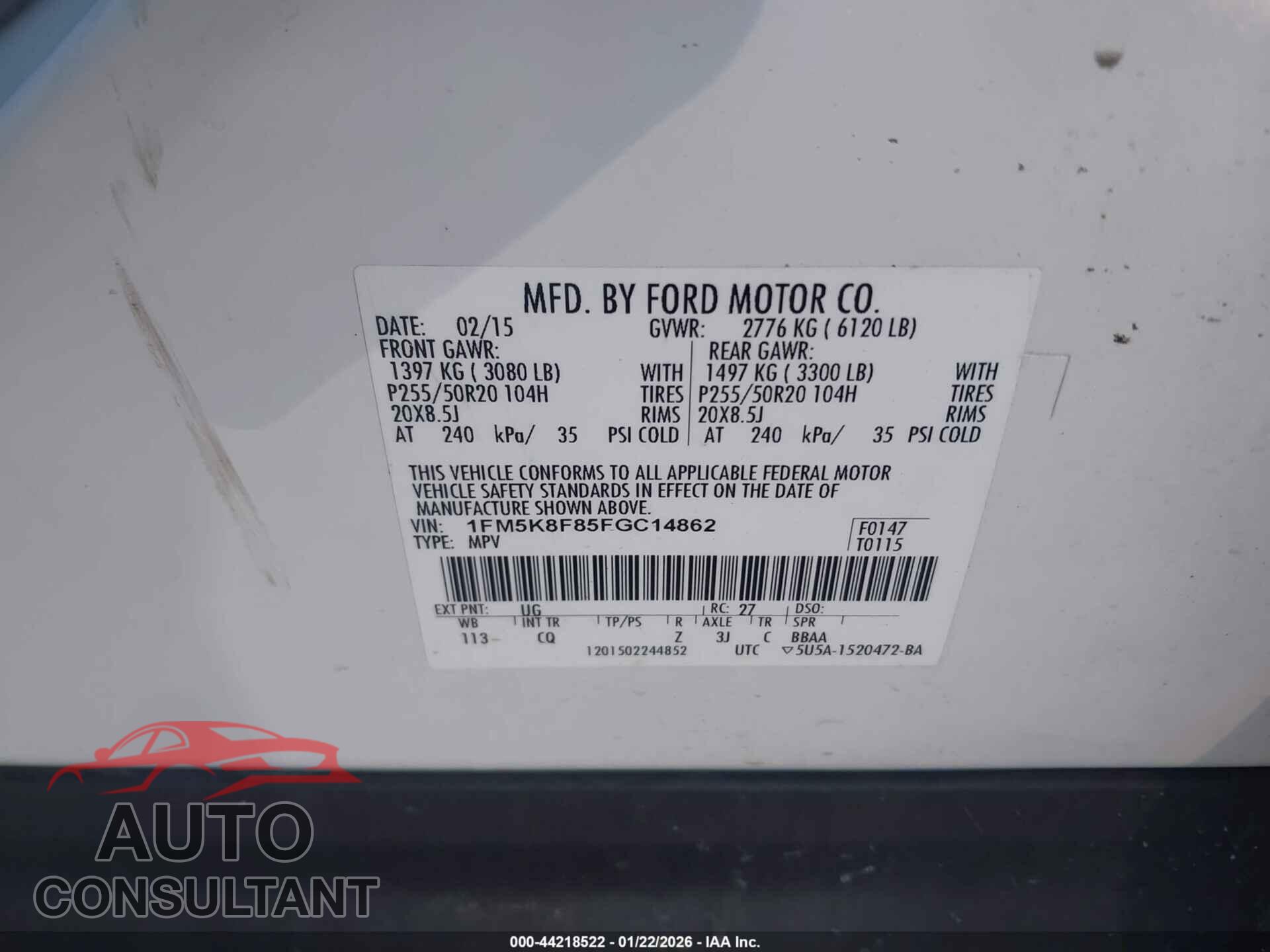 FORD EXPLORER 2015 - 1FM5K8F85FGC14862