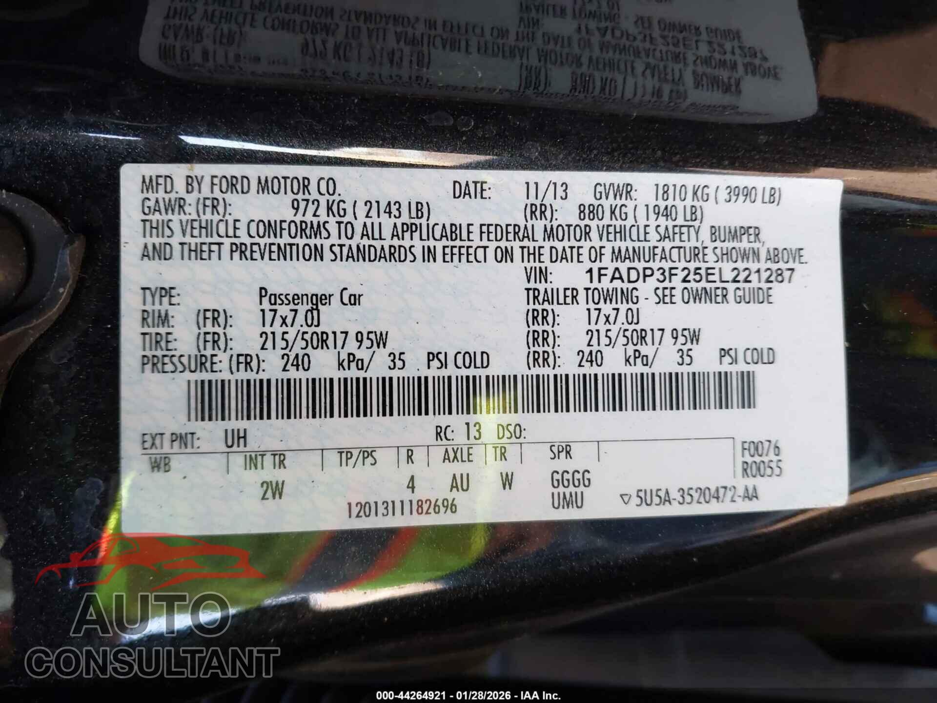 FORD FOCUS 2014 - 1FADP3F25EL221287