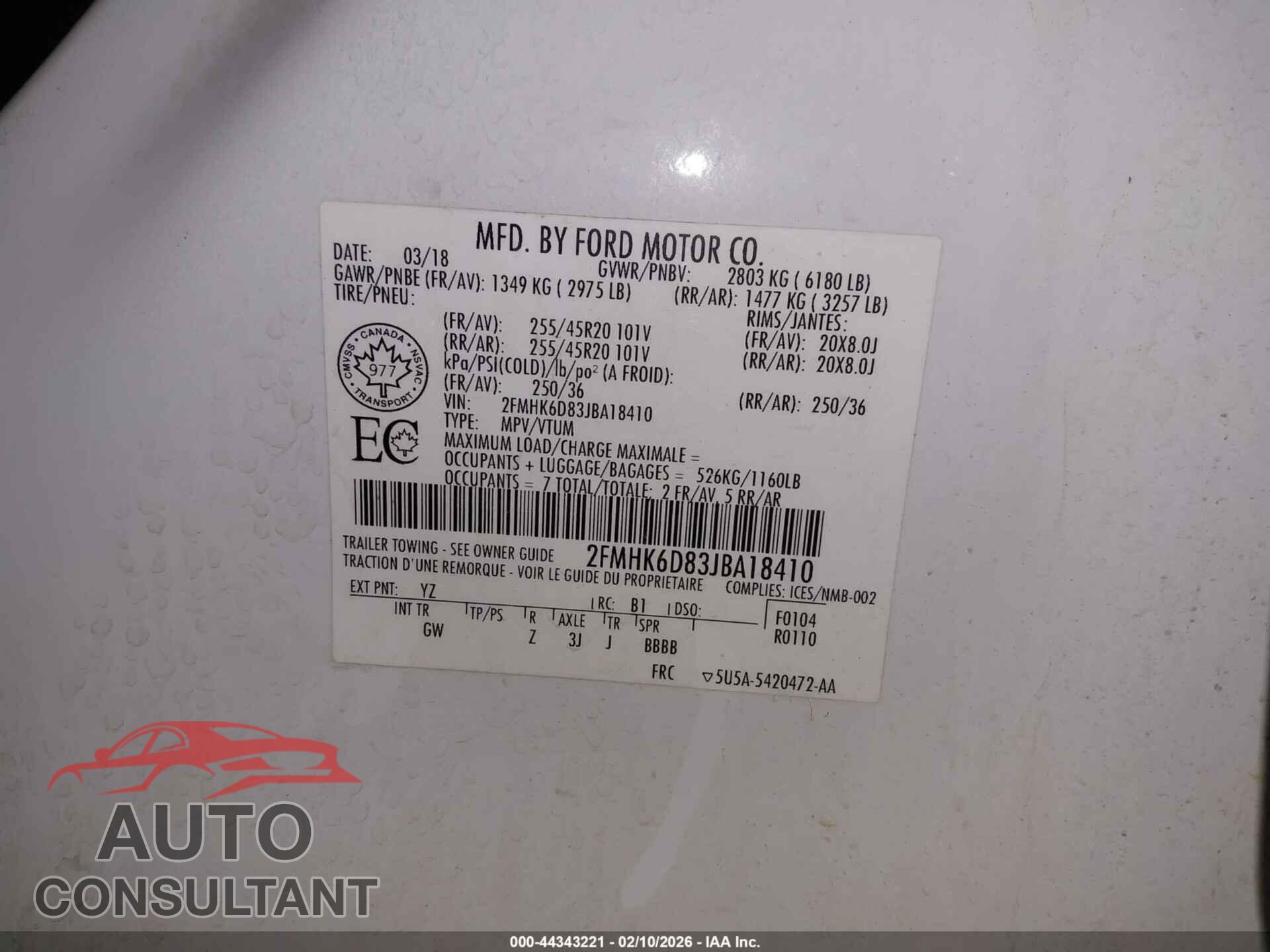 FORD FLEX 2018 - 2FMHK6D83JBA18410