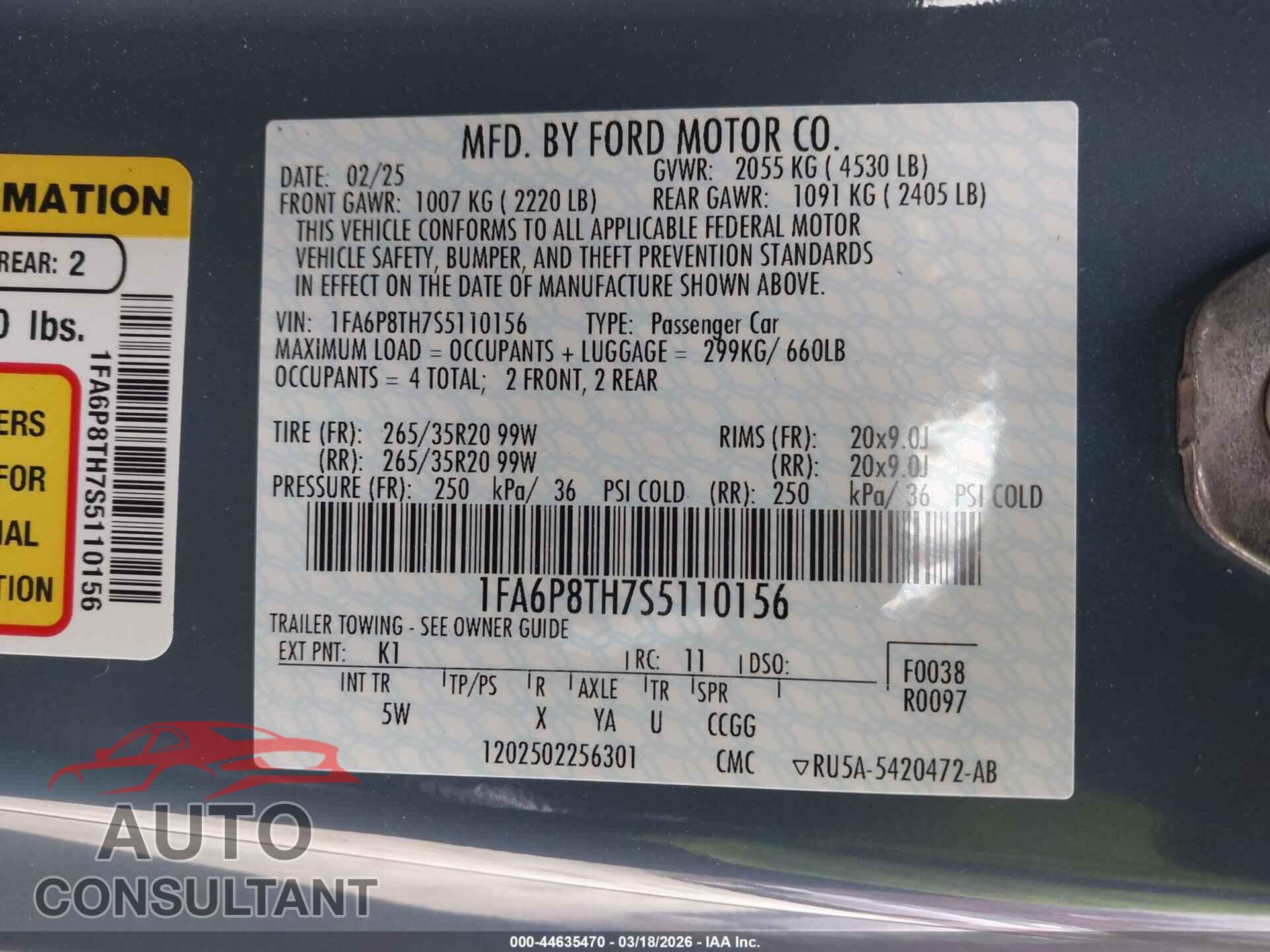 FORD MUSTANG 2025 - 1FA6P8TH7S5110156